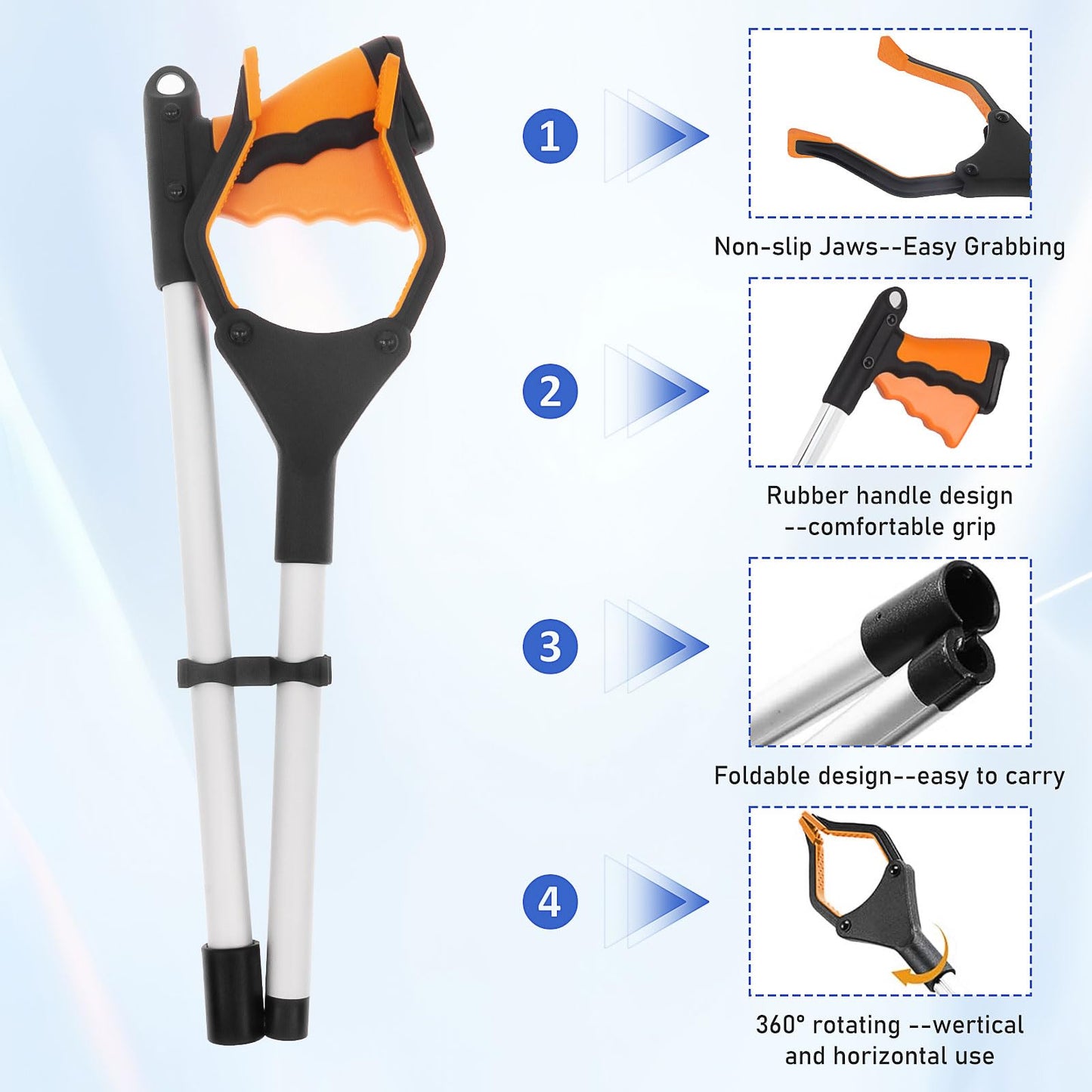 8 Pack Trash Grabber Reacher Tool for Elderly, 32" Foldable Pick Up Stick Grabber Long Handy Mobility Aids Lightweight Reaching Tool for Trash Pick Up, Litter Claw Picker, Arm Extension, 8 Color