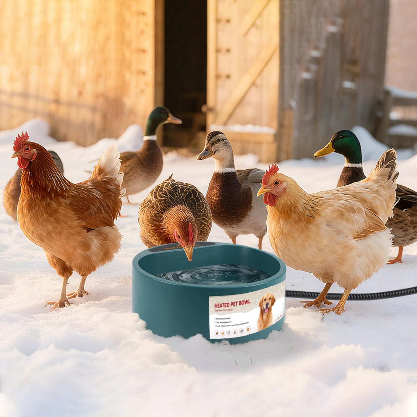 Billionchains Dog Heated Water Bowl for Outdoor No Freeze Water Bowl Pet Water Heater with Chew Resistant Cord, 2.2L