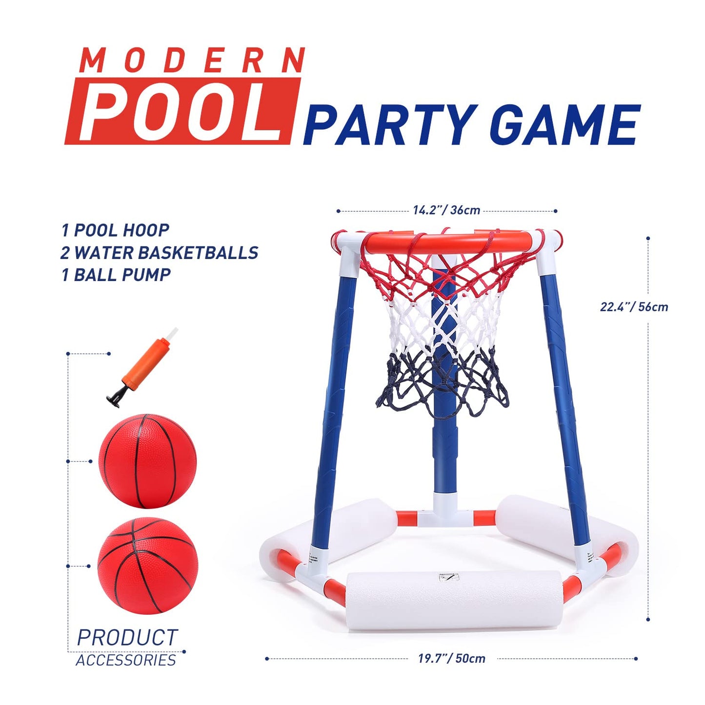 EagleStone Pool Basketball Game Toys for Swimming Pool, Floating Basketball Hoop Includes Hoop, 2 Pool Balls and Pump, Inflatable Basketball Hoop Water Basketball Game Pool Toys for Kids and Adults