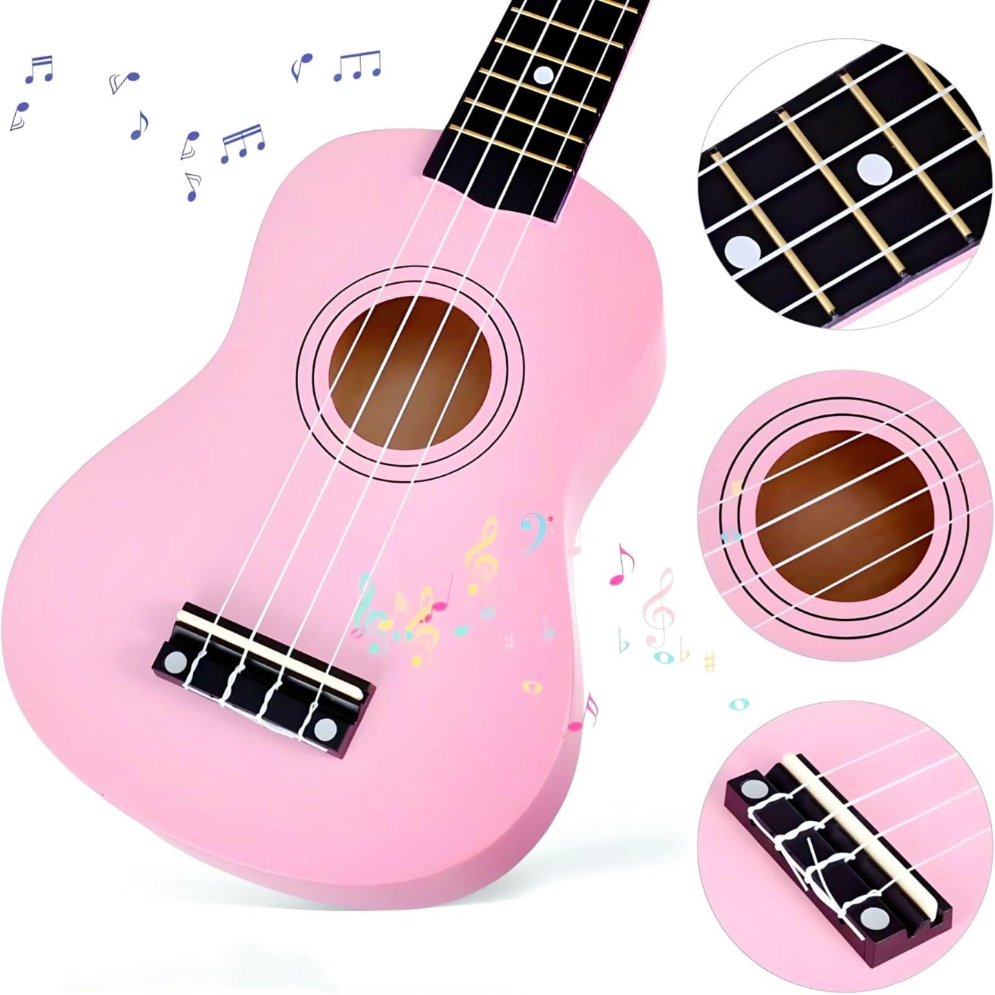 21 Inch 4 String Wooden Acoustic Guitar Ukulele Musical Instruments Perfect For Beginner (Pink)