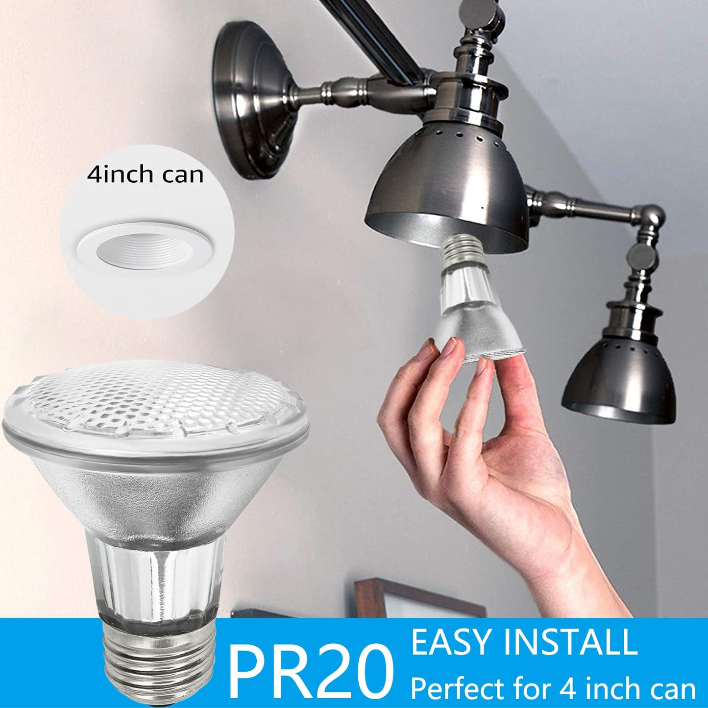 BOGAO Par20 Bulbs, 6 Pcs 120V 50W Par20 Light Bulbs, E26 Medium Base Long Lasting Life High Output Reflector Flood Lights Replacement Range Hood Light - Warm Light