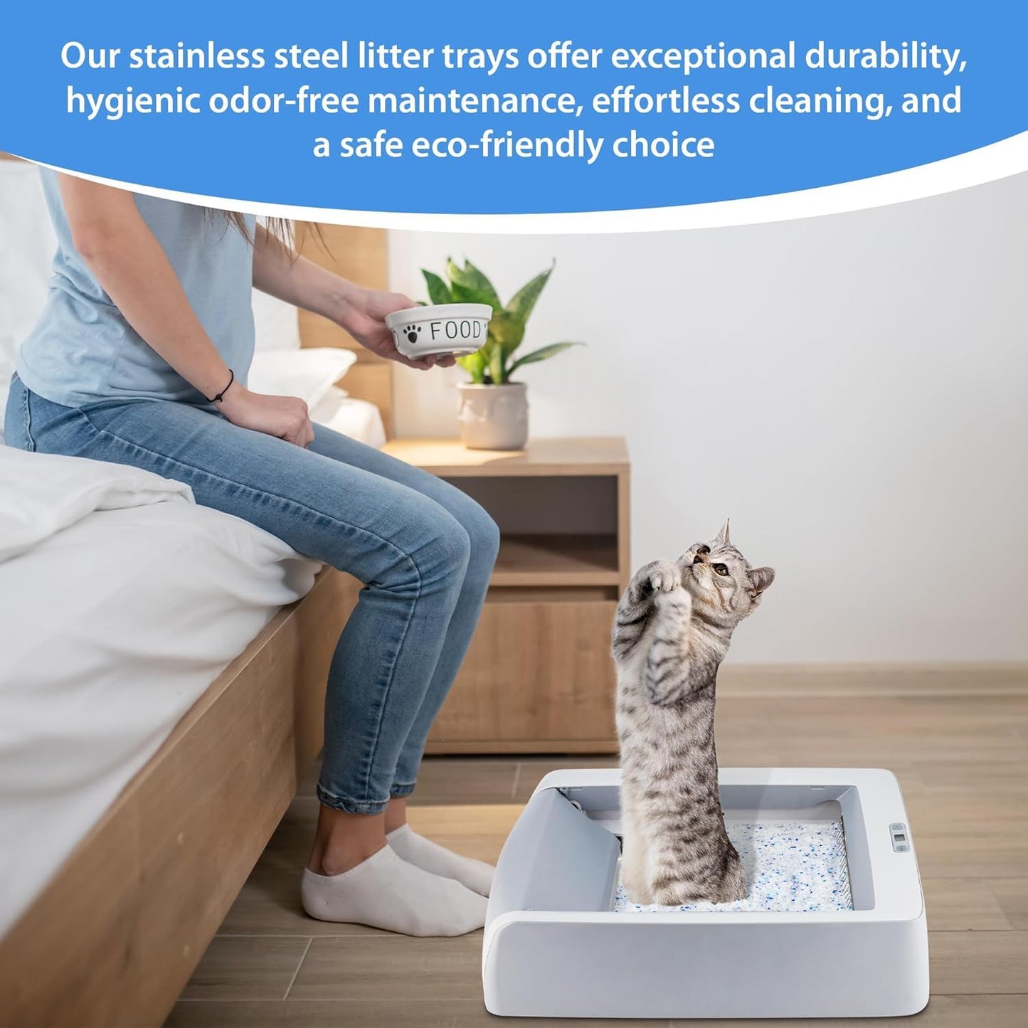 COSPARX Stainless Steel Reusable Litter Tray Compatible with Pet-Safe Scoop-Free Self-Cleaning Cat Litterbox - Never Absorbs Odor, Stains, or Rusts - Easy Cleaning Litter Tray Replacement