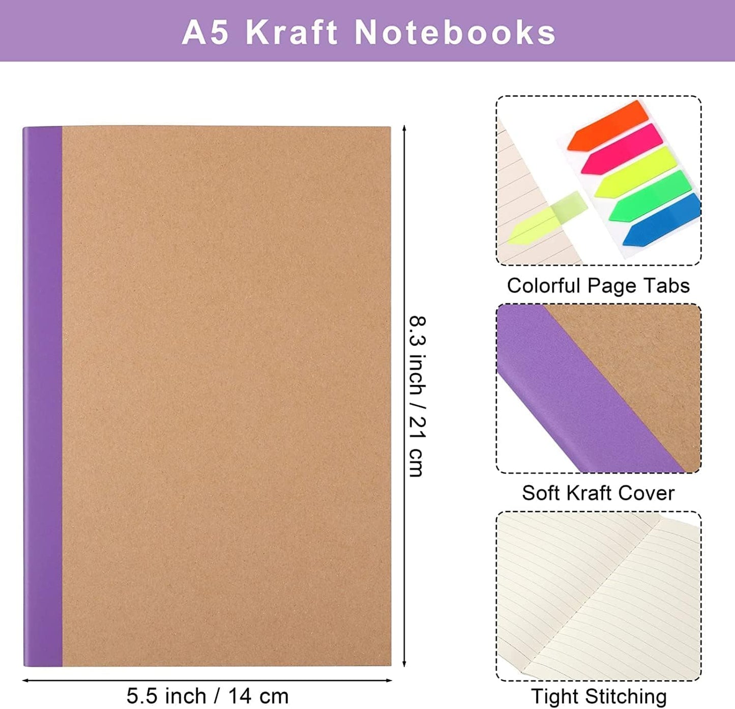 24 Pack A5 Lined Notebooks Bulk, 8.3x5.5 Inch Colorful Ruled Journals with Kraft Cover, 60 Pages Writing Composition Book for Students, Travelers, Classroom, Home, School & Office