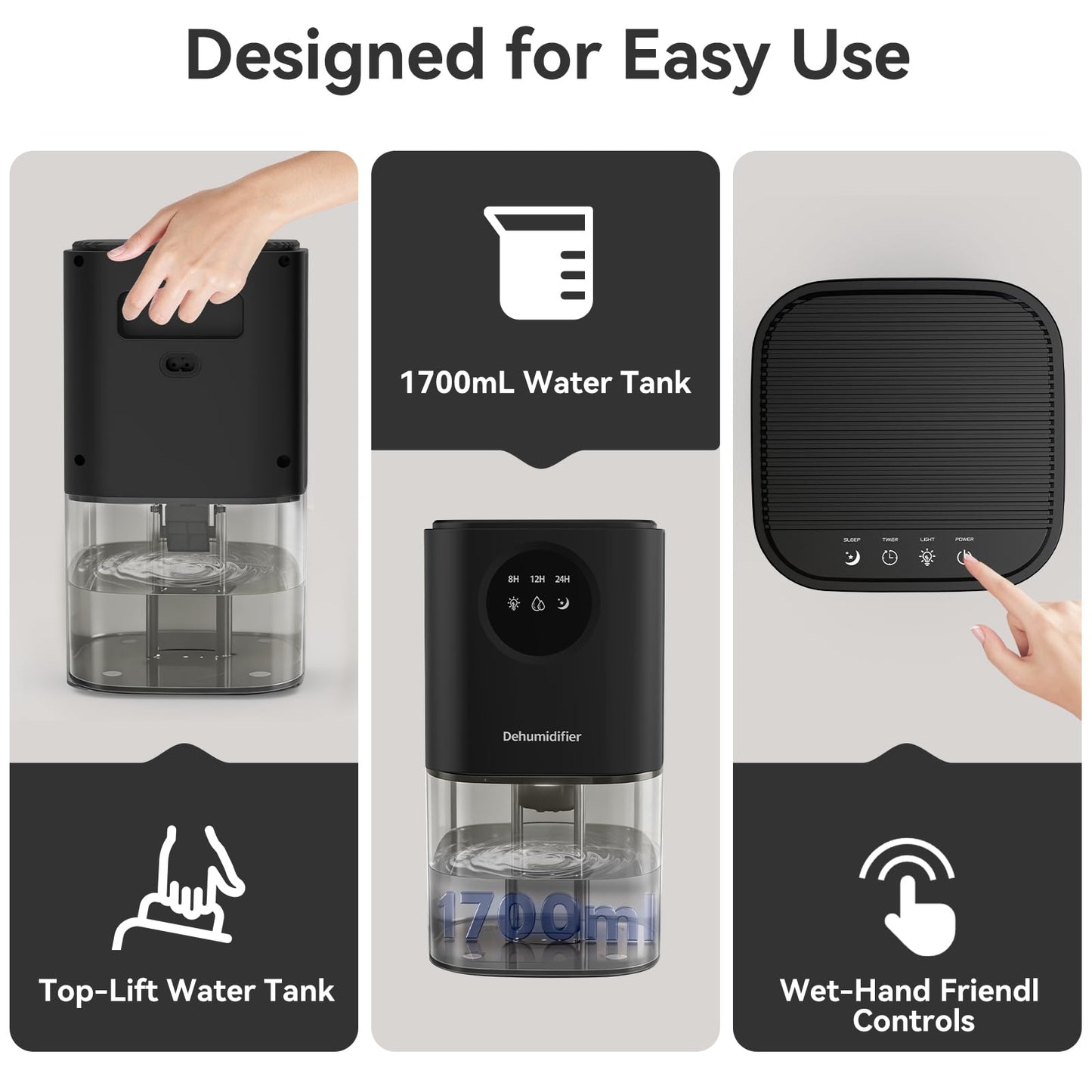 Dehumidifier, 57oz Small Dehumidifiers for Home, Ultra Quiet (25dB) 350 sq ft Mini Dehumidifier, Portable for Bathroom Bedroom Closet Basement RV, with 7-Color LED, Smart Defrost, Auto Shut-Off