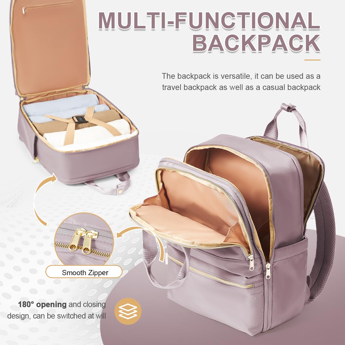 SEAFEW Cabin Bags for Travel, Carry-On Backpack for Women, Airplane Approved Hand Luggage, Water Resistant Personal Item Bag, Work Laptop Backpack - Pink Purple