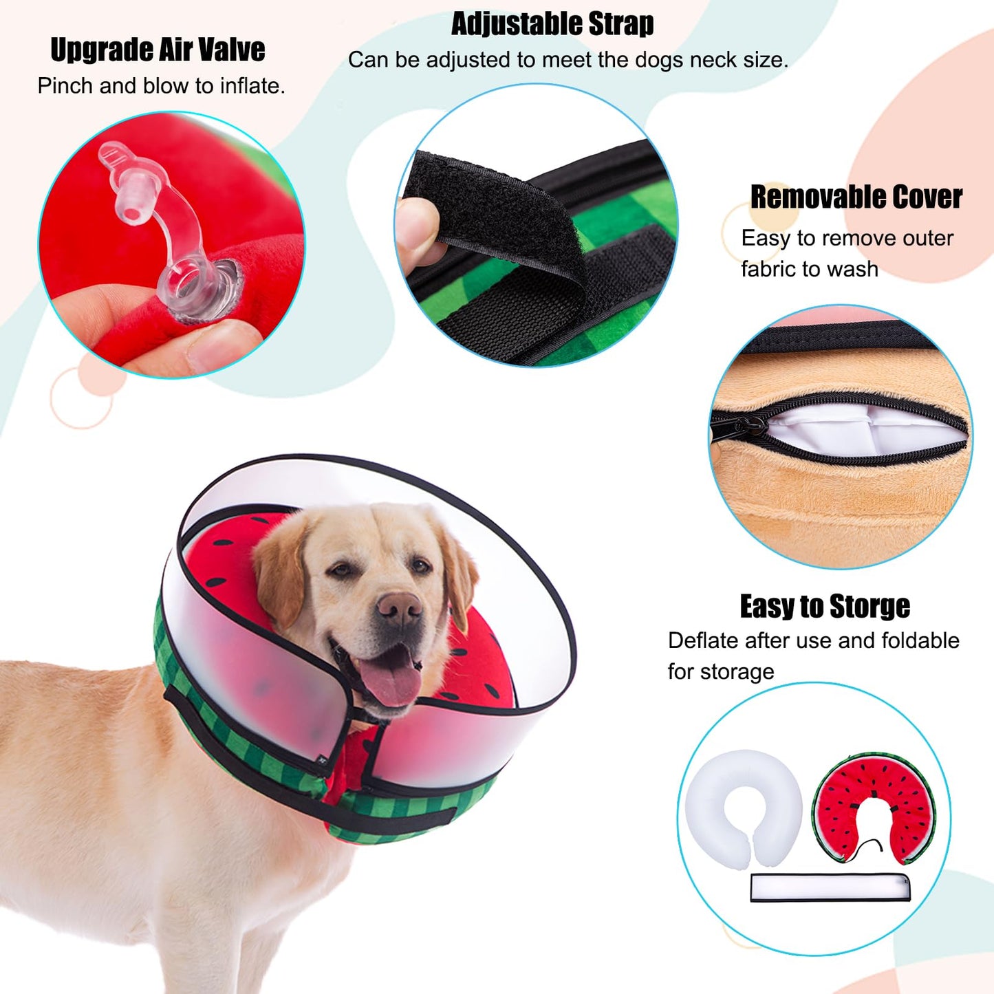 Inflatable Dog Cone Collar with Enhanced Anti-Licking, Soft Neck Donut for Dogs Cats, Recovery Pet Cone Collar After Surgery for Large Medium Small Dogs (Red, L)