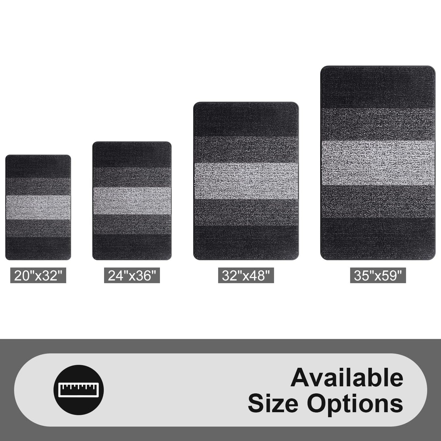 Grandaily Indoor Doormat, 32" x 48" Non-Slip Mud Trapper Absorbent Front Door Mats, Washable Striped Inside Entryway Mat, Low-Profile Welcome Mat Entrance Mat, Black