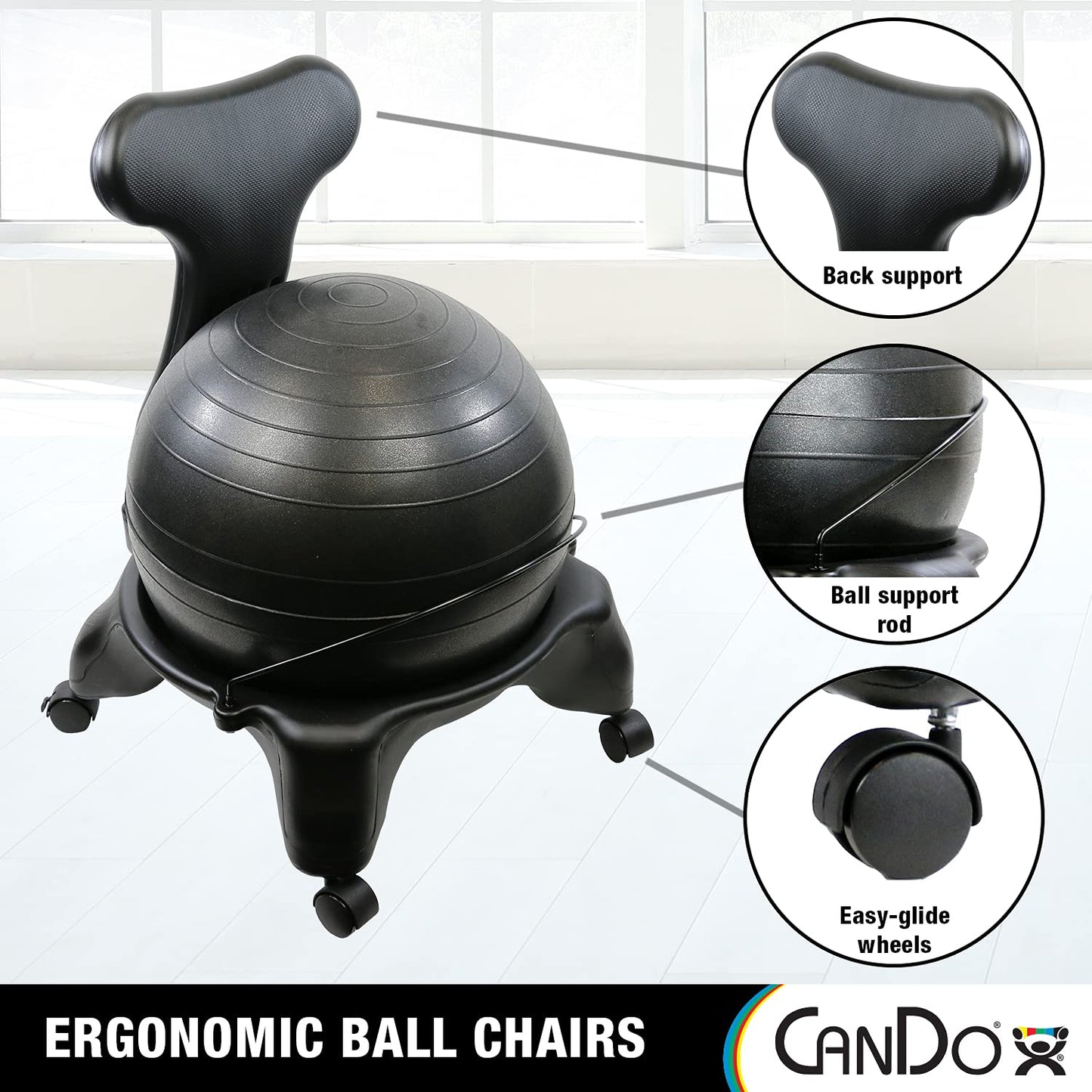 CanDo Ball Chair - Inflatable Ergonomic Active Seating Exercise Ball Chair with Air Pump for Home, Office, and Classroom