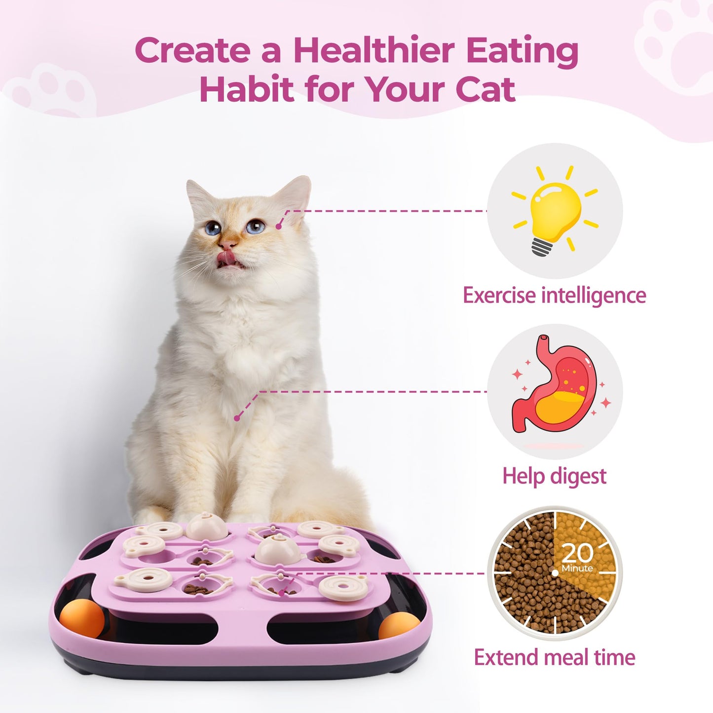 LACCEN Cat Puzzle Feeder, 2 in 1 Interactive Cat Toys for Indoor Cats Track Ball Toys, Mental Stimulation Puzzle Games Funny Food Slow Feeder Treat Dispenser Enrichment Toy