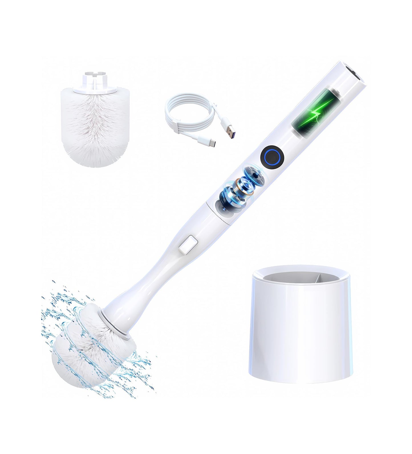 Electric Toilet Brush, HKFIF Toilet Brush and Holder Set, 360 Degree Powerful Cleaning Easily Eliminate Stains and Residue, 2 Speeds Rechargeable Motorized Toilet Scrubber (White)