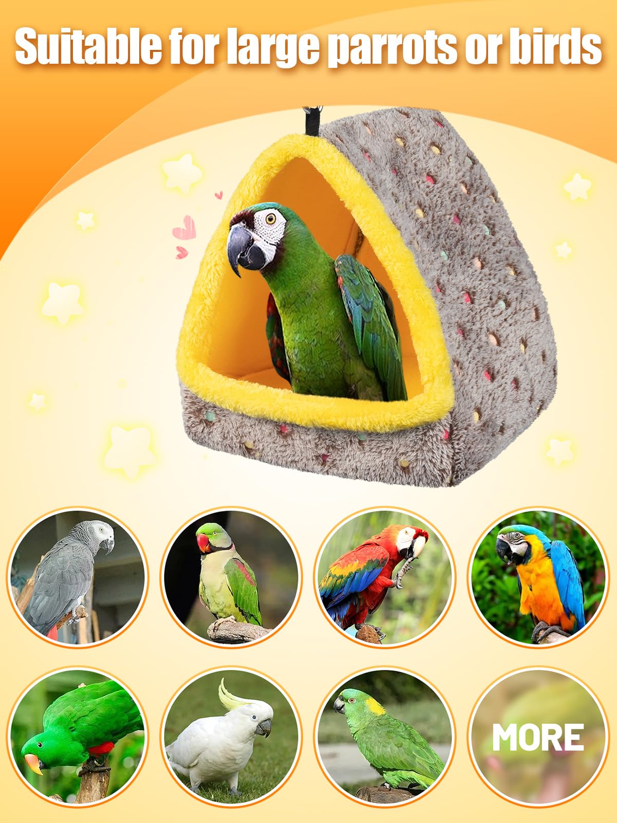 MEWTOGO Large Winter Warm Bird Nest House, Comfortable Bird Bed for Cage with Mat, Hanging Hammock Shed Hideaway Hut Gift for Macaws African Grey Amazon Parrots