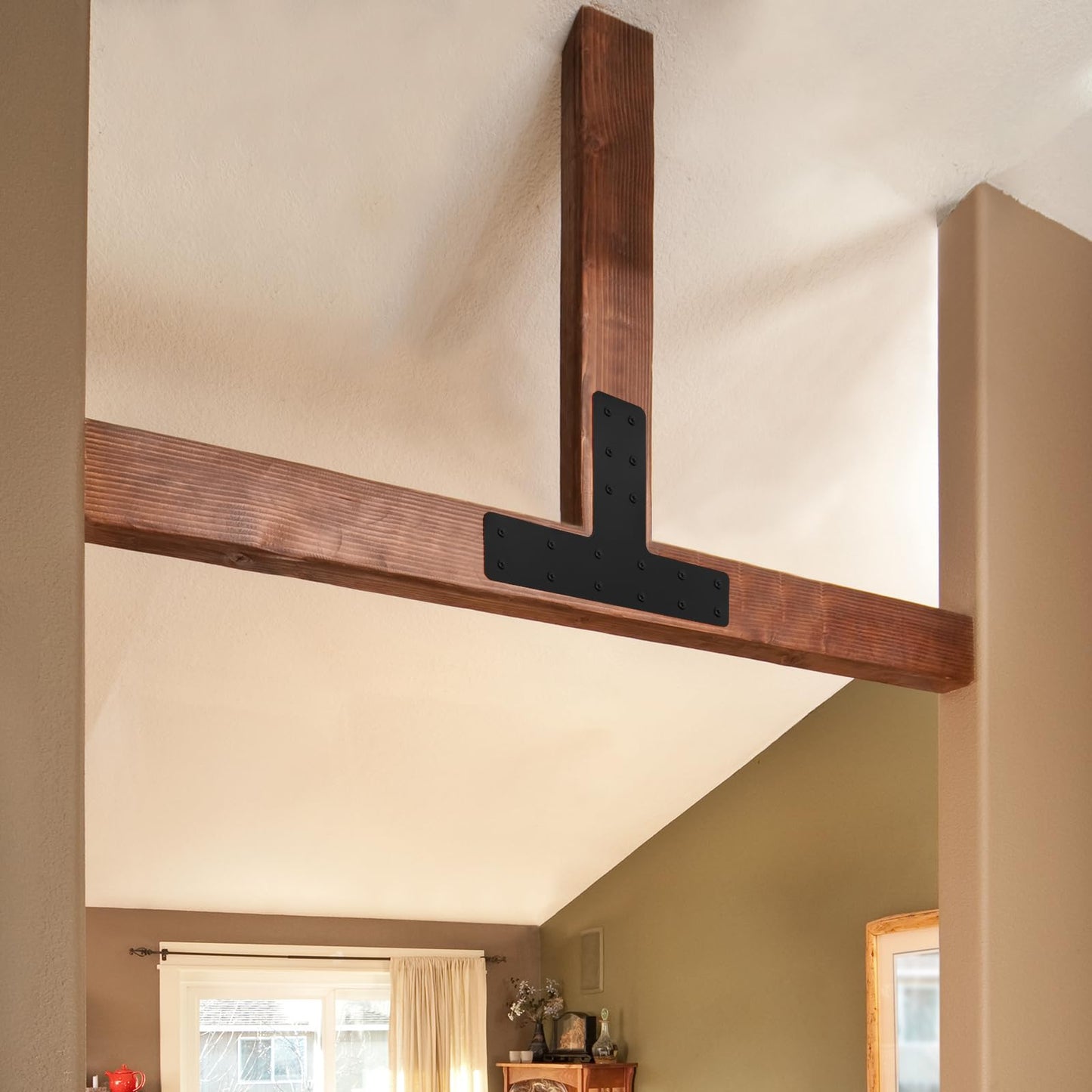 T Post Bracket 4PCS, T Flat Mending Plate for Wood 4x4,6x6 Lumber, Black Powder Coated Heavy Duty Pergola Brackets,T Beam Bracket, T Truss Bracket,T Shape Post to Beam Connectors………
