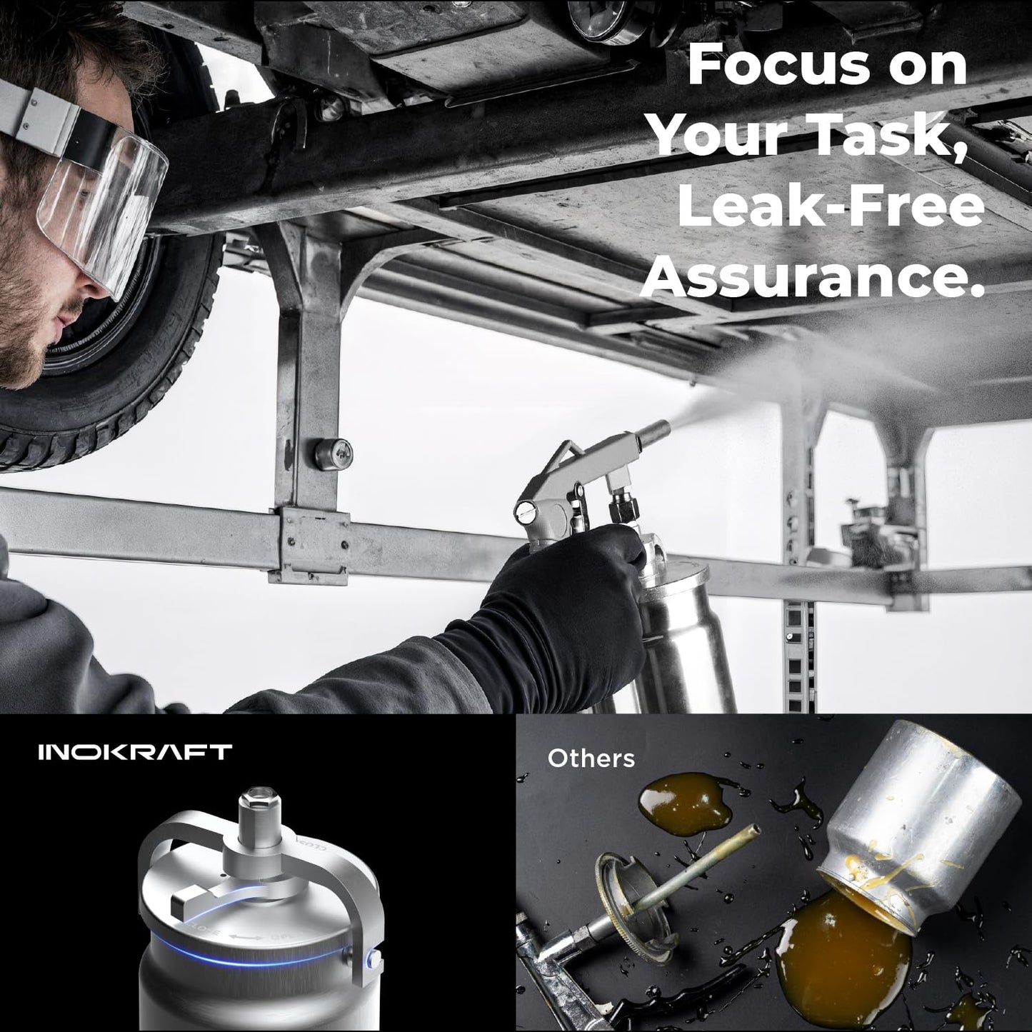 InoKraft Undercoating Spray Gun with Suction Feed Cup for Truck Bed Liner Coating, Rubberized Undercoat, Rust Proofing