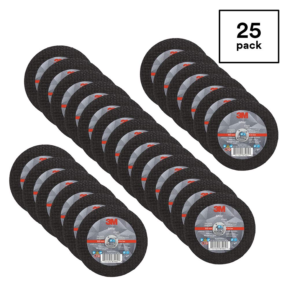 3M Silver Cut-Off Wheel 87461, T1, 4" x .035" x 3/8", Black (Pack of 25)