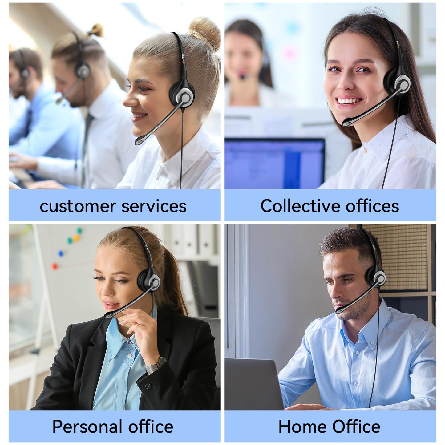 Wantek Phone Headset with Microphone Noise Cancelling, Telephone Headsets 2.5mm Jack Work for Panasonic AT&T ML17929 Vtech RCA Uniden Polycom Grandstream Home Office Cordless Phones(F600J25P)