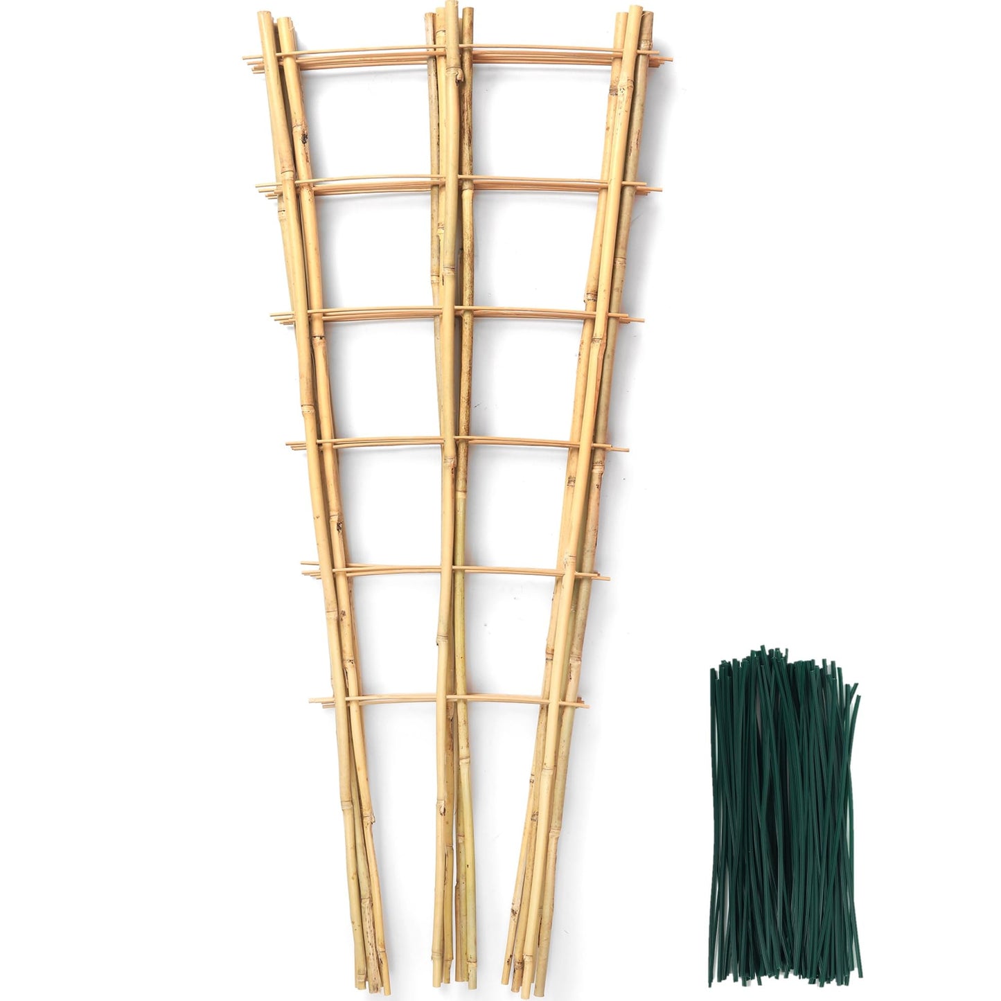 6 Pack 3Ft Bamboo Trellis for Climbing Plants,35.5 Inch Fan-Shaped Bamboo Plant Trellis with 100pcs Twist Ties for Outdoor and Indoor Potted Plants Garden Stakes