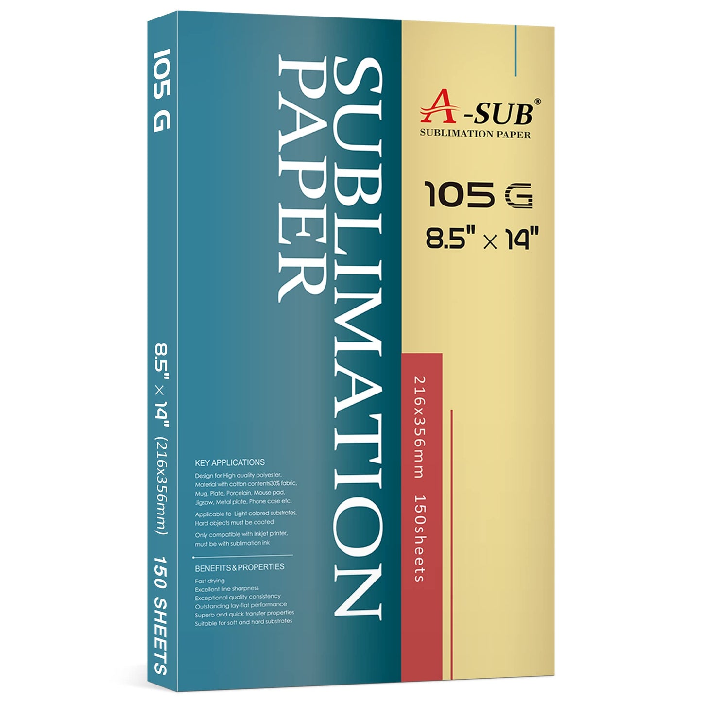 A-SUB Sublimation Paper- 150 Sheets Heat Transfer Paper 8.5x14 inch Compatible with Inkjet Sublimation Printer 105g