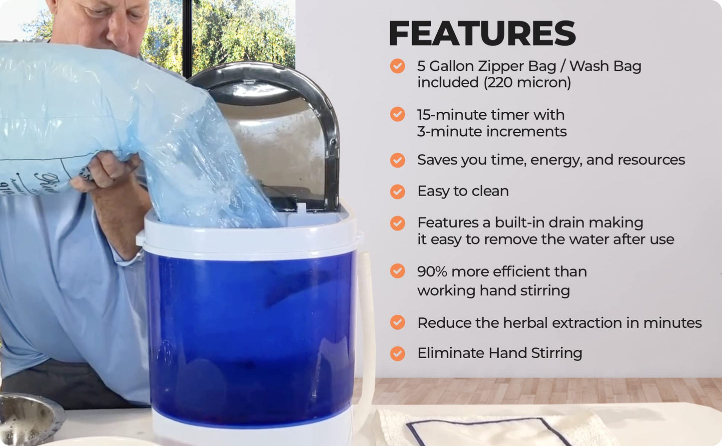 BUBBLEBAGDUDE Bubble Machine 5 Gallon 220 Micron Zipper Bag w/ 110 Volts Mini Washer Set - Herbal Bubble Ice Bag Essence Extractor Kit - Plant & Herb Extraction Bags, 2 String Locking System