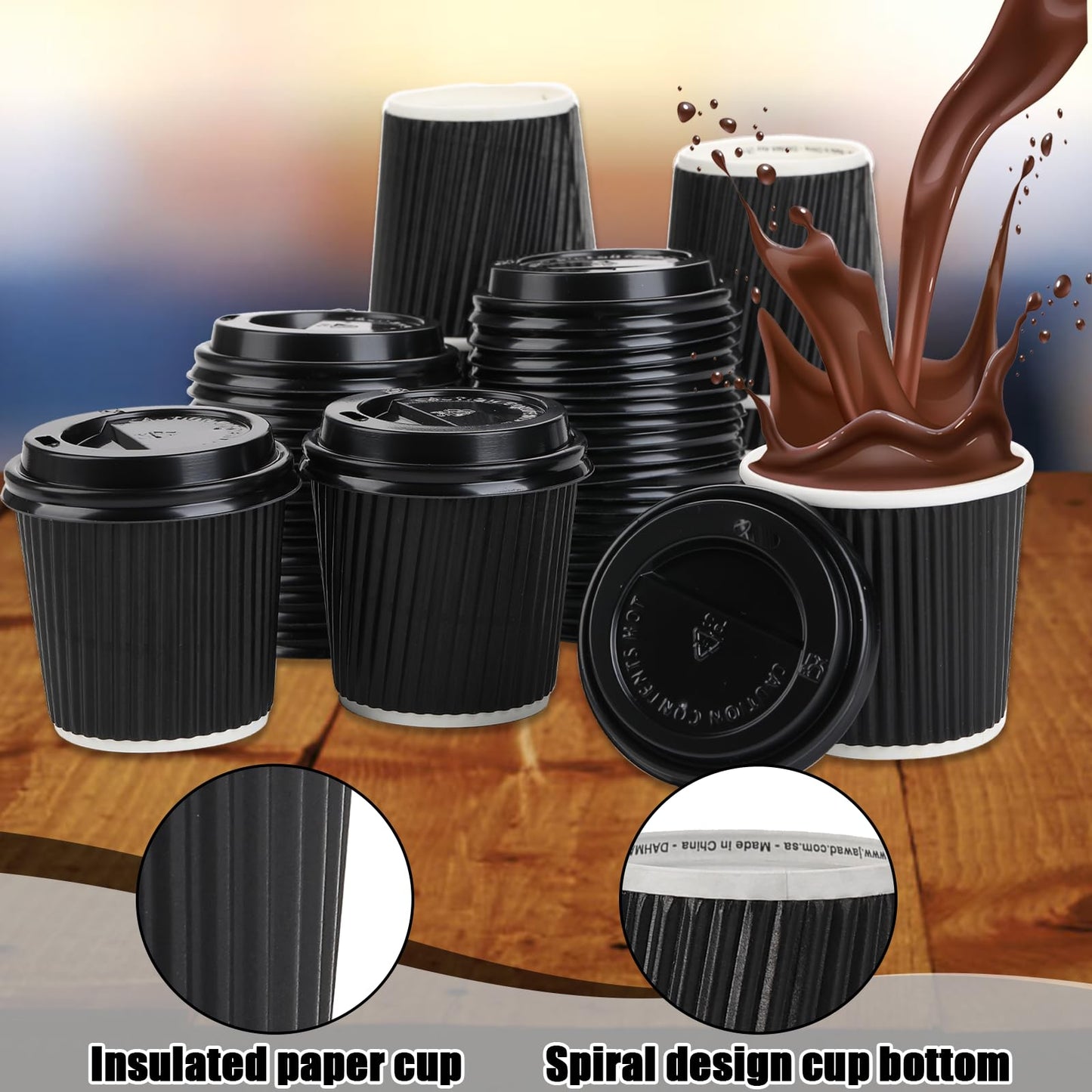 100 Pcs 4oz Paper Espresso Cups Ripple Wall Hot Cups For Coffee Disposable Coffee Cup Paper Hot/Cold Drinking Cups for Party, Picnic, Travel and Events