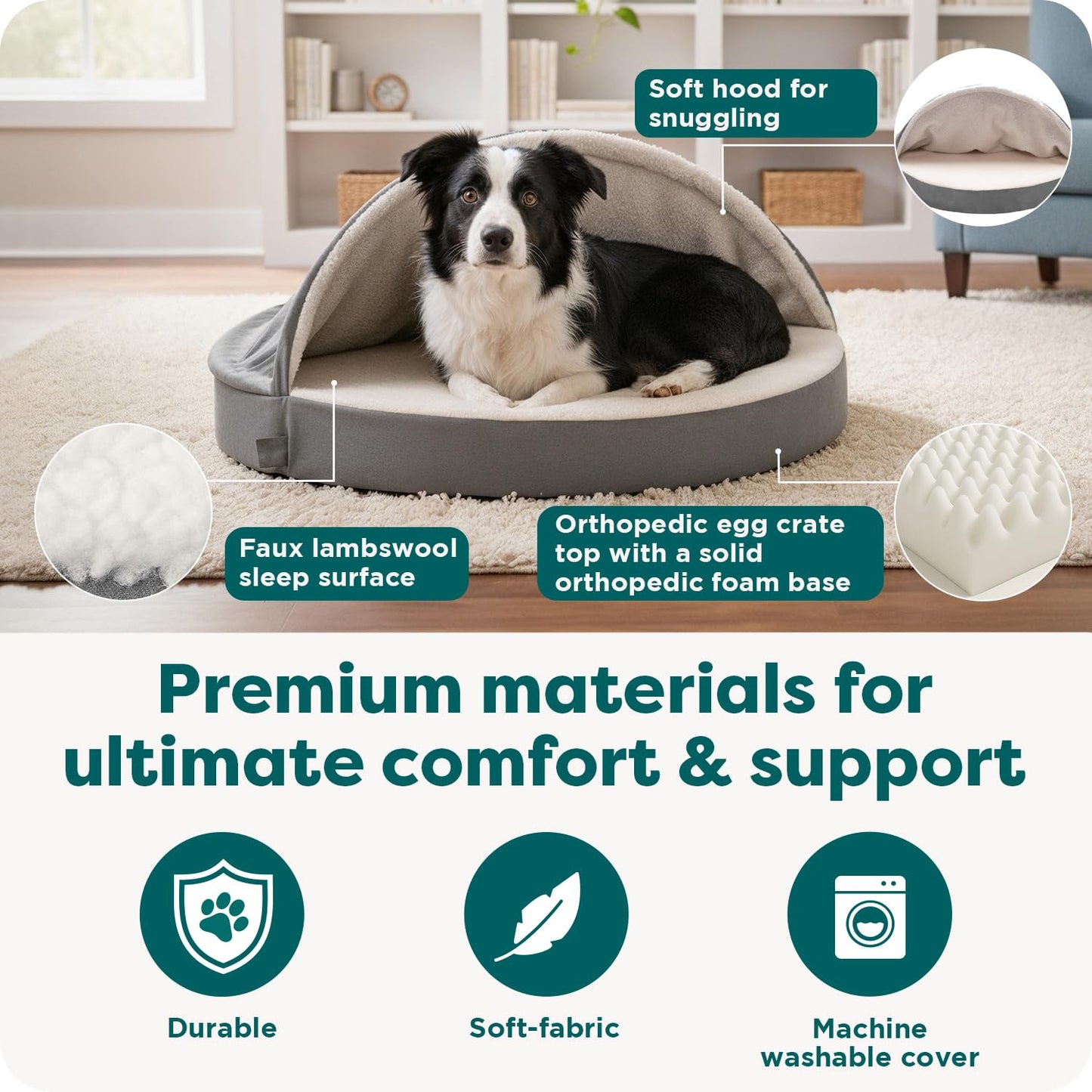 Furhaven 26" Round Orthopedic Dog Bed for Medium/Small Dogs w/Removable Washable Cover, for Dogs Up to 30 lbs - Sherpa & Suede Snuggery - Gray, 26-inch