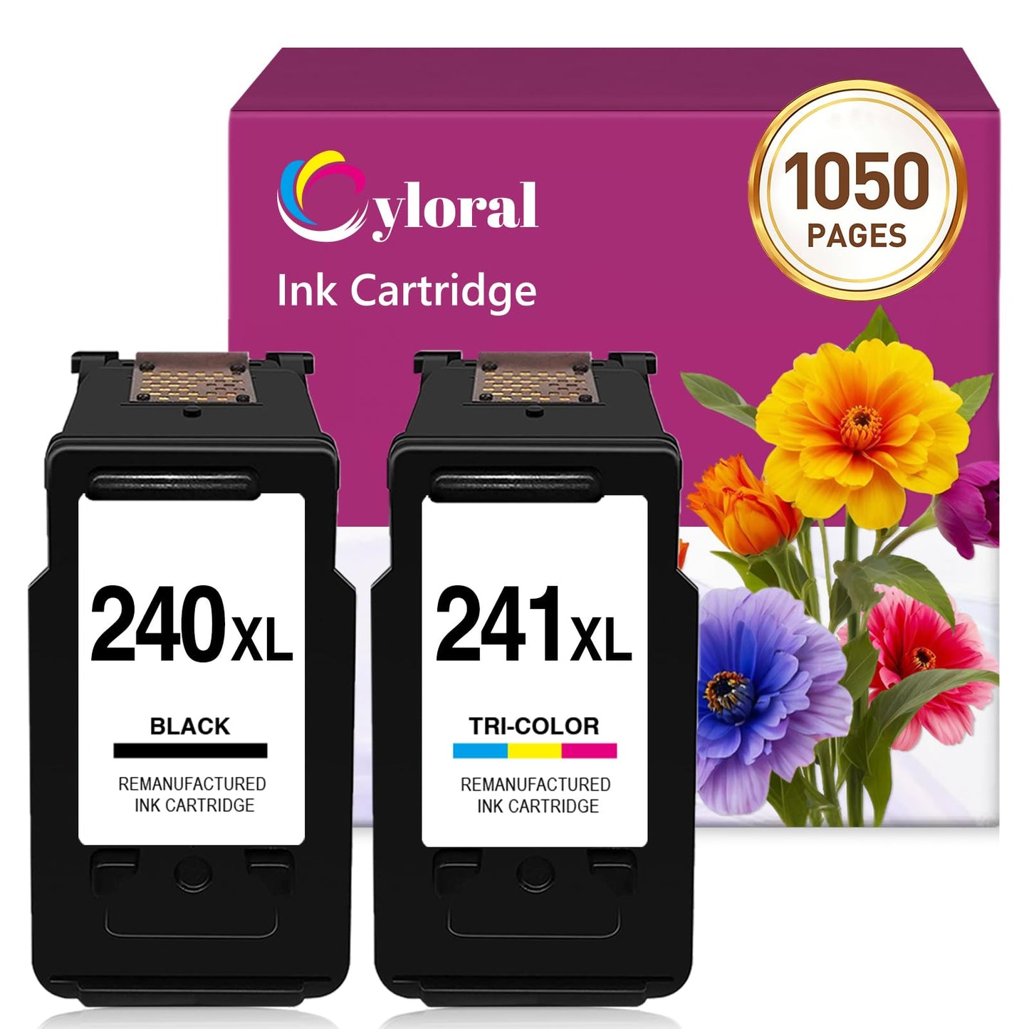 Cyloral PG-240 XL/CL-241 XL Ink Cartridges for Canon Printer Ink 240 241 PG-240XL CL-241XL for PIXMA MG3620 TS5120 MG2120 MG3120 MG4120 MG2220 MG3220 MG3520 Black/Tri-Color 2 Pack Replacement