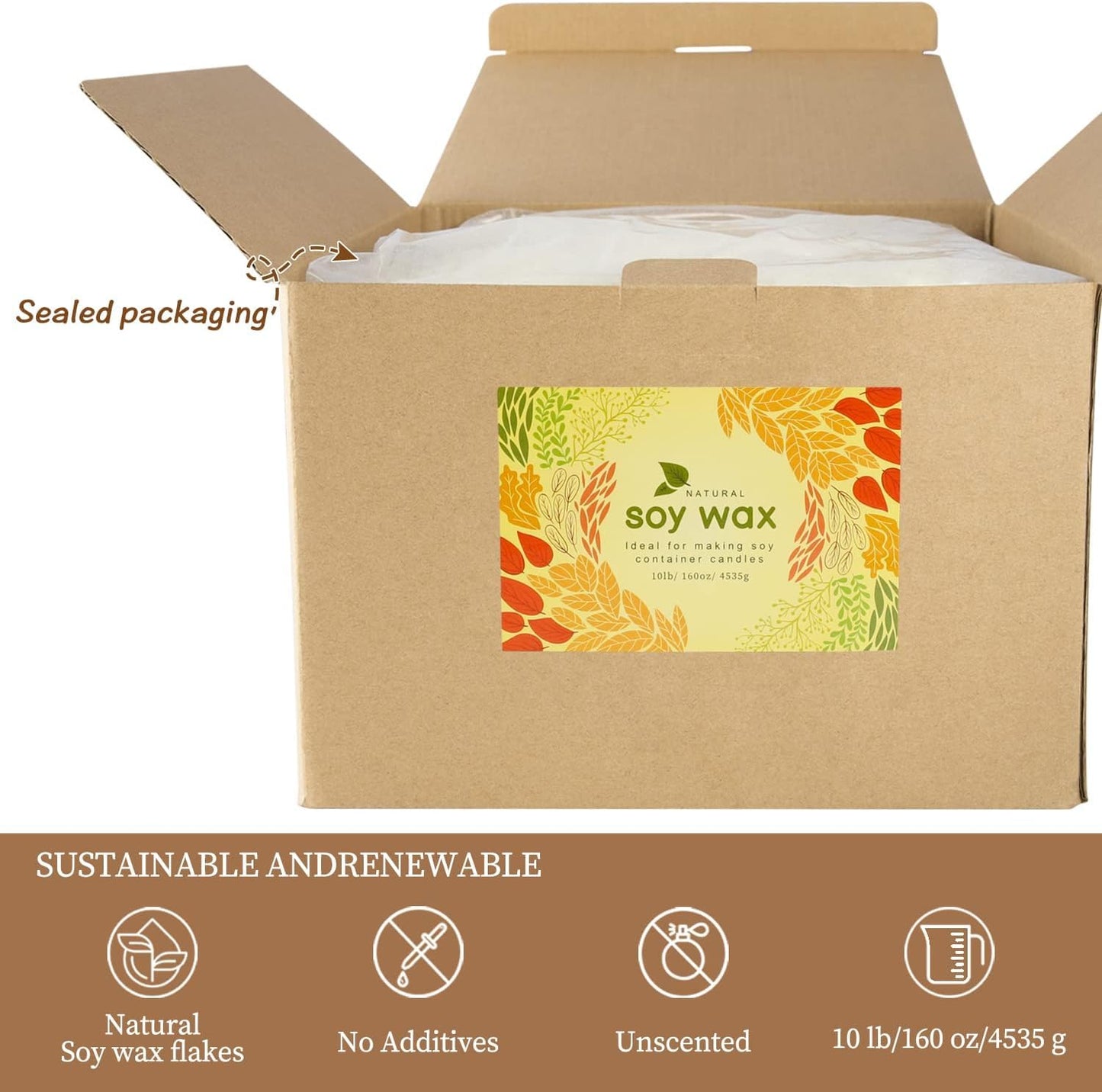 10LB Natural Soy Wax Flakes for Candle Making - 160oz Pure Soy Wax Kit, Ideal for DIY Container & Pillar Candles, Additive - Free & Unscented.