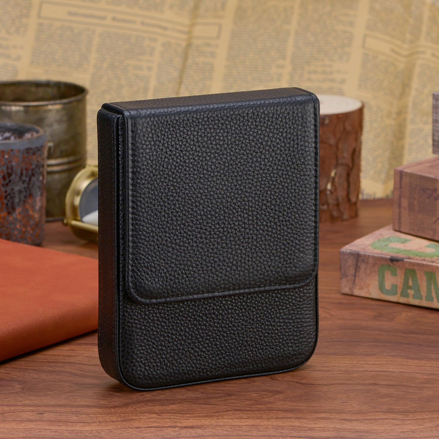 Lanxivi Fountain Pen Cover Genuine Leather Organizer Portable Pen Pouch Drawer Style, Black-6 Slots, 6 Slot, 6 Slots