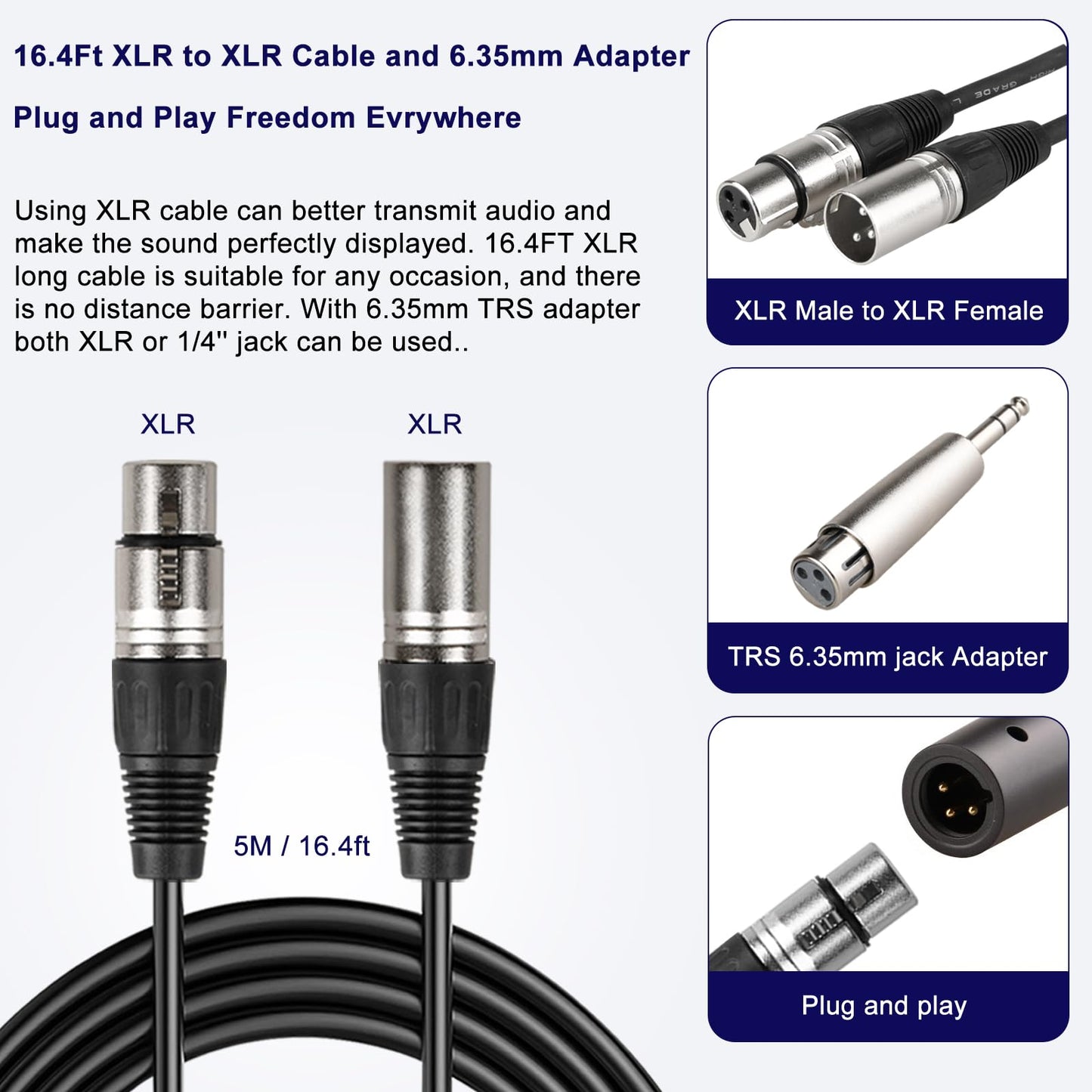 LyricLoom Professional XLR Microphone Wired Set, Metal Vocal Dynamic Microphone with 16.4 XLR Male to Female Cable, Mic with Switch Set. Corded Microphone for Karaoke, Speaker, Singing, Recording