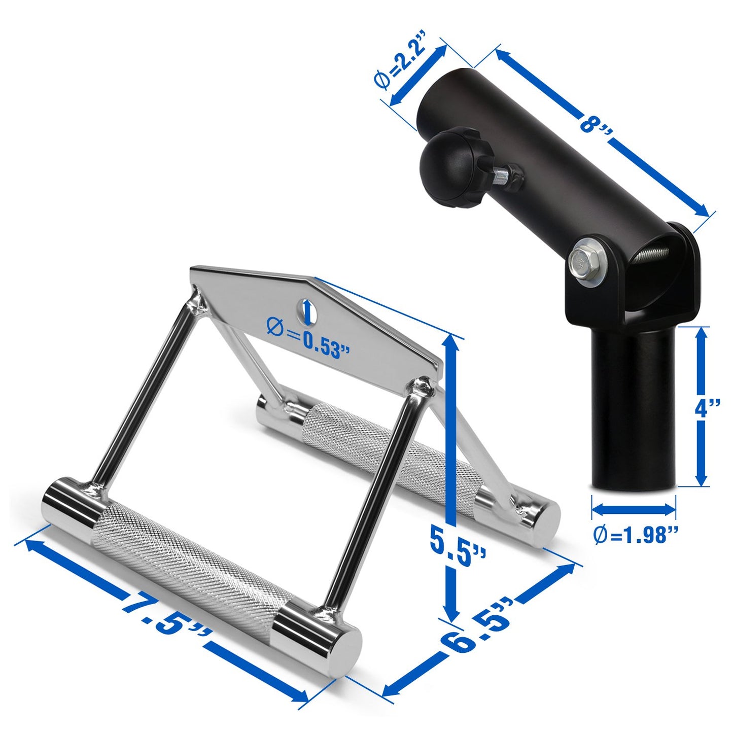 Yes4All Combo T-Bar Row Insert Landmine & Seated Row Double D Handle for Cable Attachment – Double D Row Handle (Chrome)