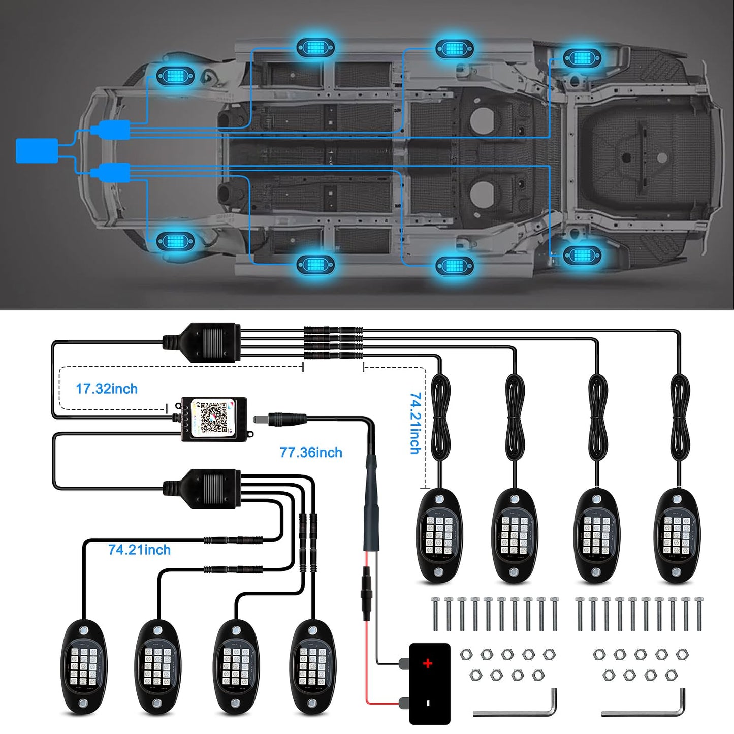 8 Pods RGB LED Rock Lights Kit with APP Control, Multi-Color 175° Beam Angle Car Underglow Lights for Trucks, Waterproof Music Mode, Neon Underbody Lights for Jeep UTV SUV ATV Boat Golf Cart Exterior