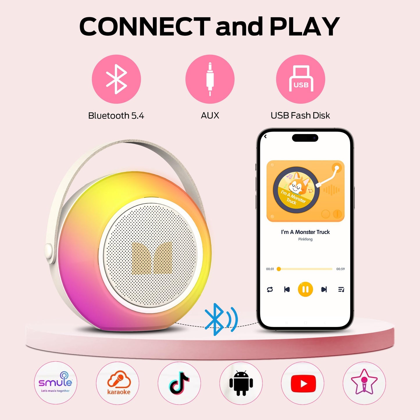 Monster Karaoke Machine for Kids Adults, Portable Bluetooth Speakers with 2 Wireless Microphones and Lights, Christmas Birthday Gifts Toys for Boys Girls 4, 5, 6, 7, 8, 9, 10, 12+ Toddler