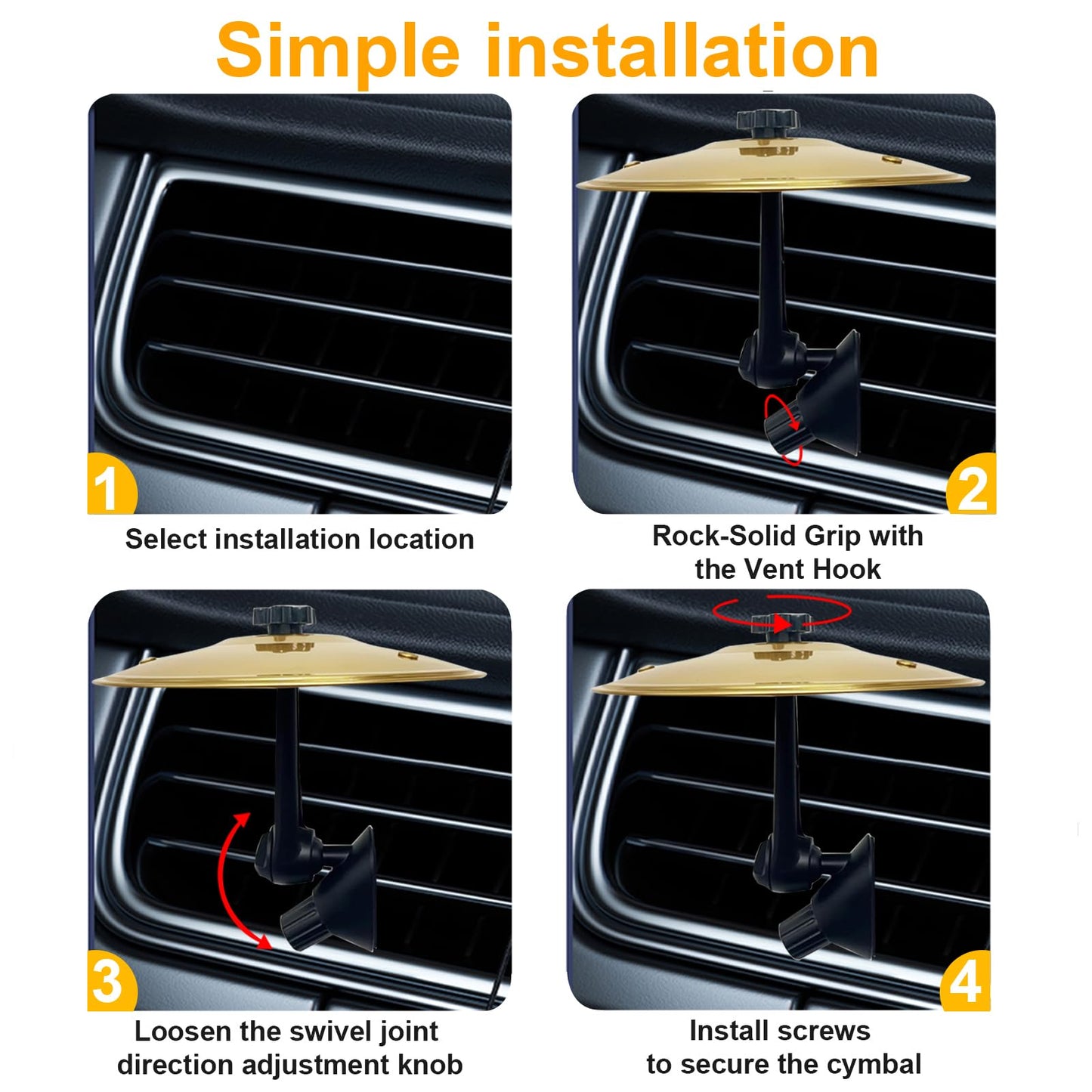 Car Cymbal Air Vent, Car Symbol Drum Air Vent, Crash Dash Board Drum Symbol, Mini Drums Crash Cymbal For Music Lovers(Gold)