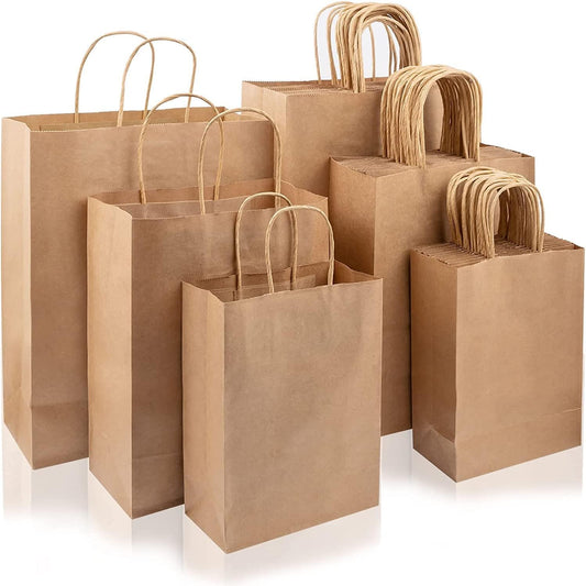 150pcs Brown Paper Bags with Handles Assorted Sizes Gift Bags Bulk, Kraft Paper Bags for Small Business, Shopping Bags, Retail Bags, Party Bags, Merchandise Bags, Favor Bags (Brown)