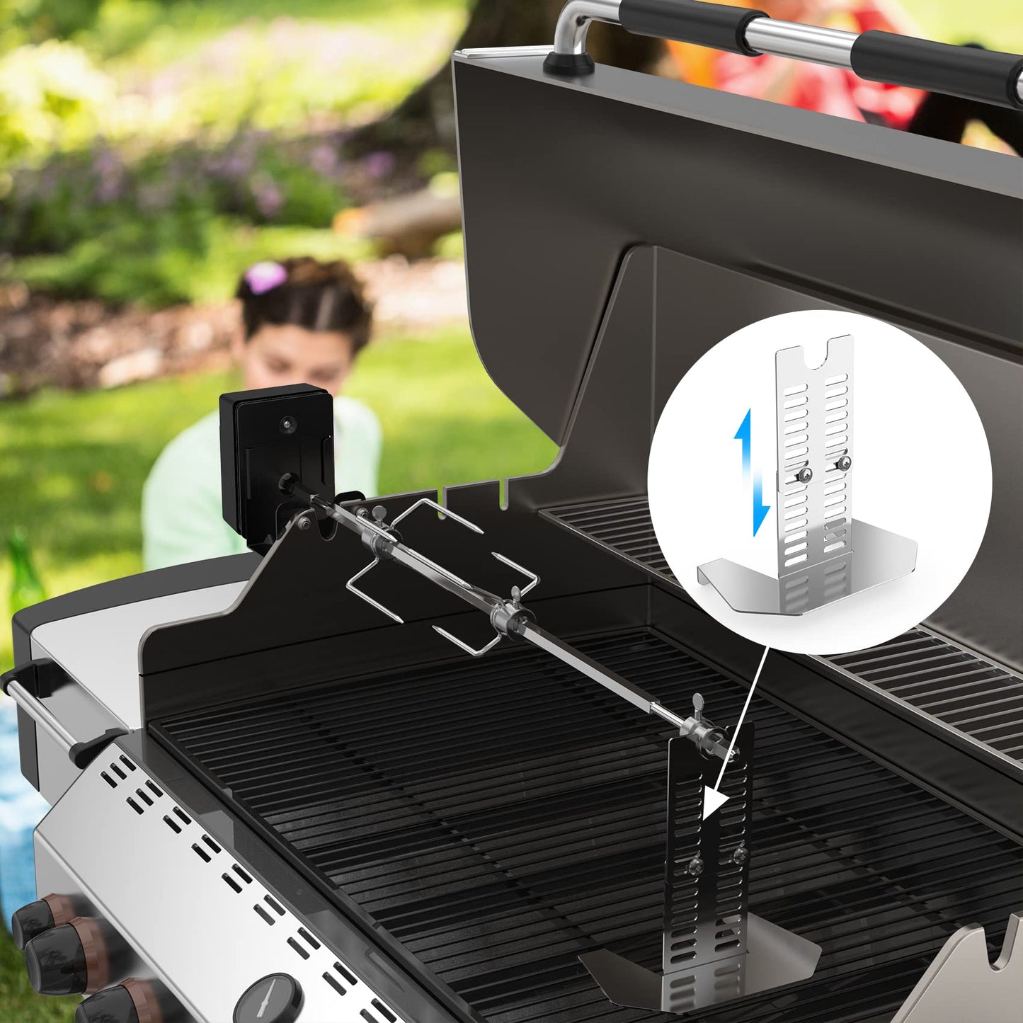 onlyfire Universal Rotisserie Kit for Most Gas Grills – Heavy Duty BBQ Rotisserie with 110V Electric Motor, 28" Square Spit Rod & 4-Prong Meat Forks, Outdoor Grill Accessories for Turkey Chicken Roast