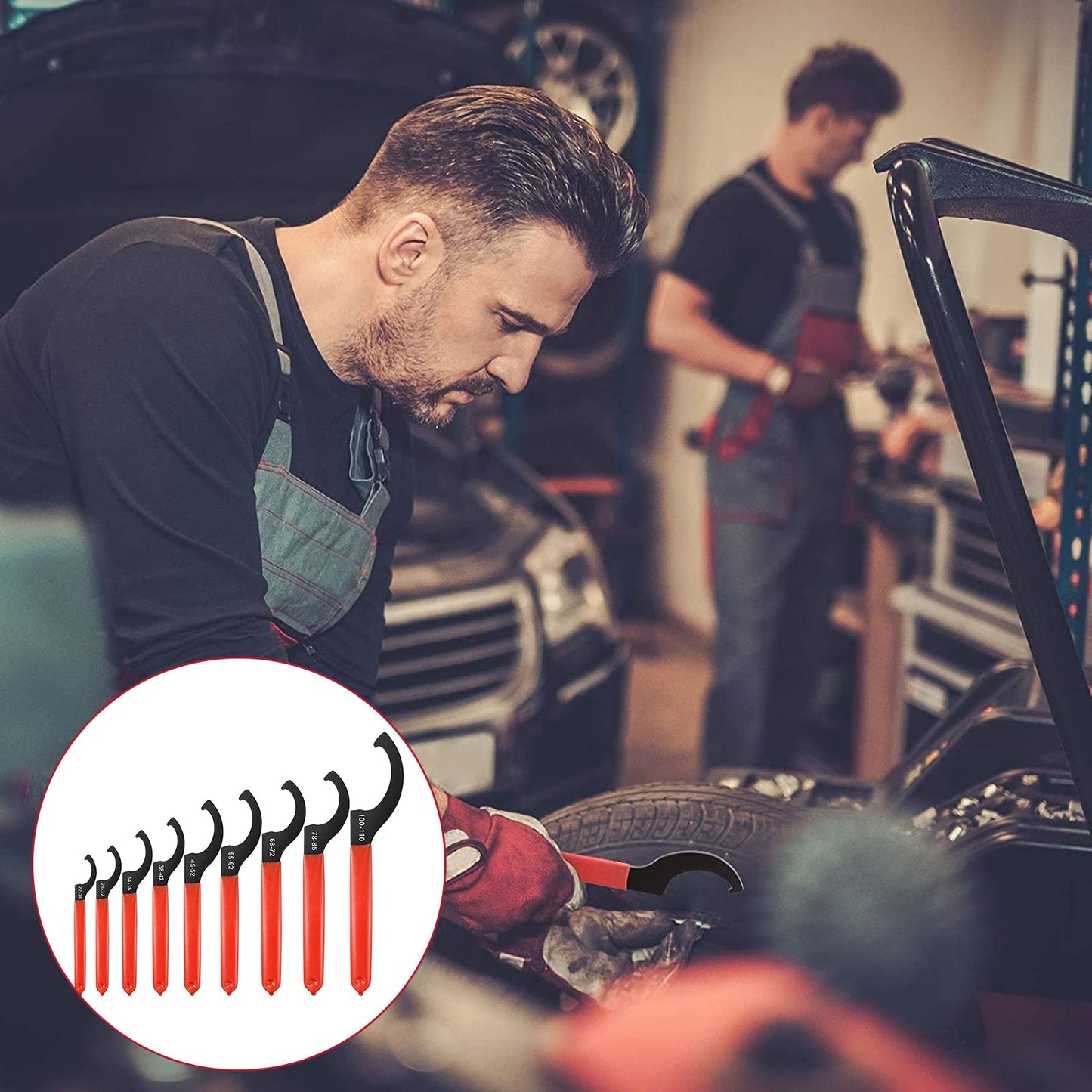 9 Pieces Universal Coilover Wrenches Tools Adjustment Shocks Spanner Wrench Set Heavy Duty Carbon Steel Coilover Wrenches for Suspension System and Shock Adjustments