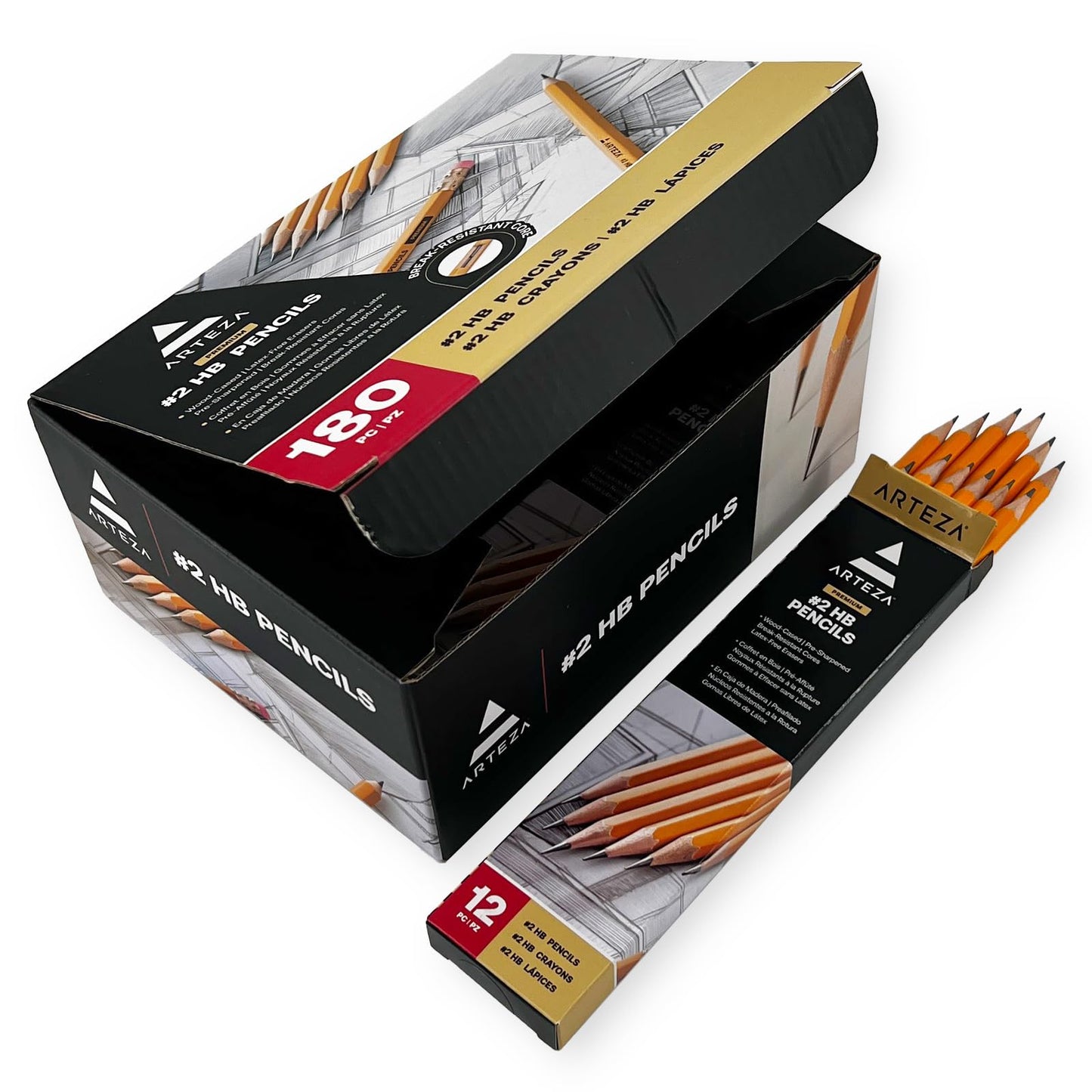 ARTEZA HB Pencils #2, Pack of 180, Wood-Cased Graphite Pencils in Bulk, Pre-Sharpened, Office and School Supplies for Exams, Classrooms, Students