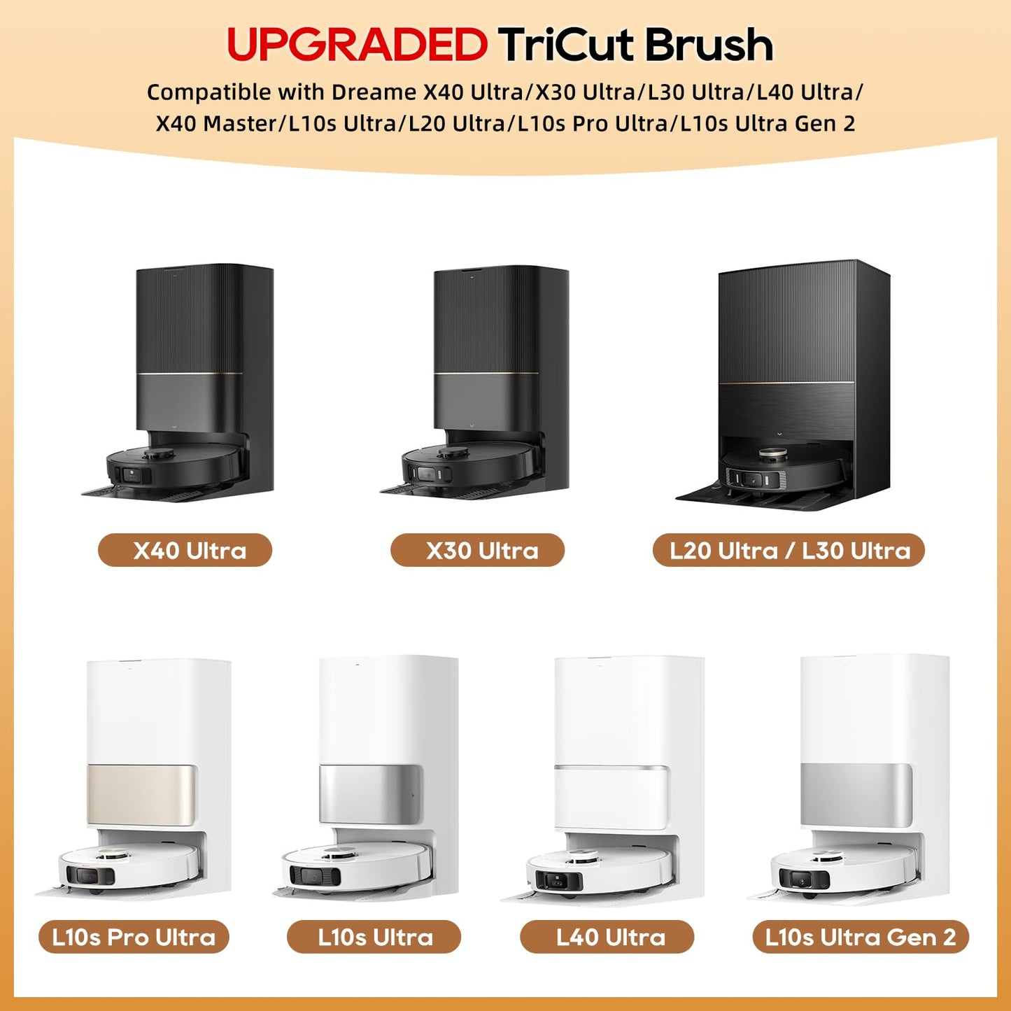 TriCut Brush Accessories Compatible with Dreame X40 Ultra/X30 Ultra/L30 Ultra/L40 Ultra/X40 Master Robot Vacuum, Upgraded Tricut Roller Brush for MOVA P10 Pro/MOVA P10 Pro Ultra Accessories 13 Pcs