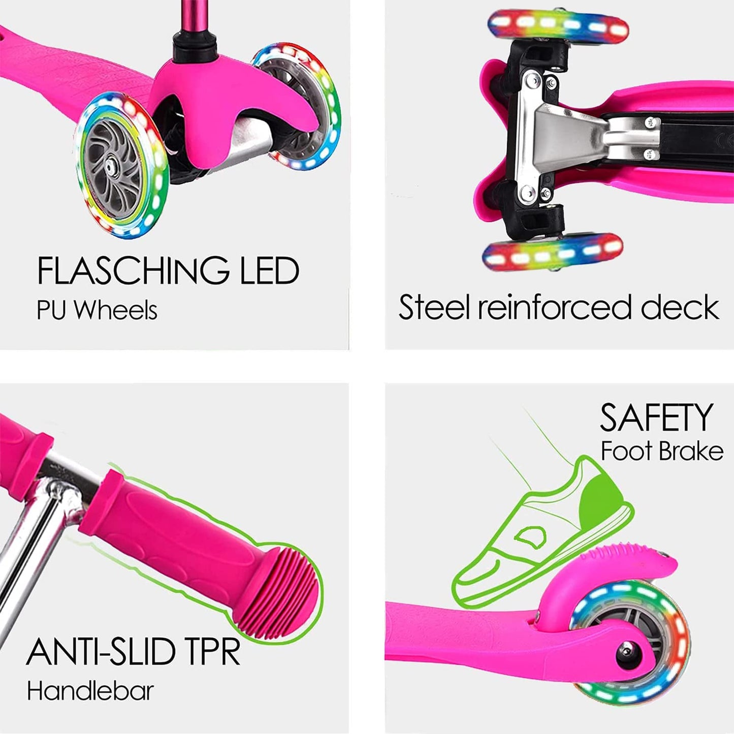 3 Wheel Scooters for Kids, Kick Scooter for Toddlers 3-8 Years Old, Boys and Girls Scooter with Light Up Wheels, Mini Scooter for Children (Pink)