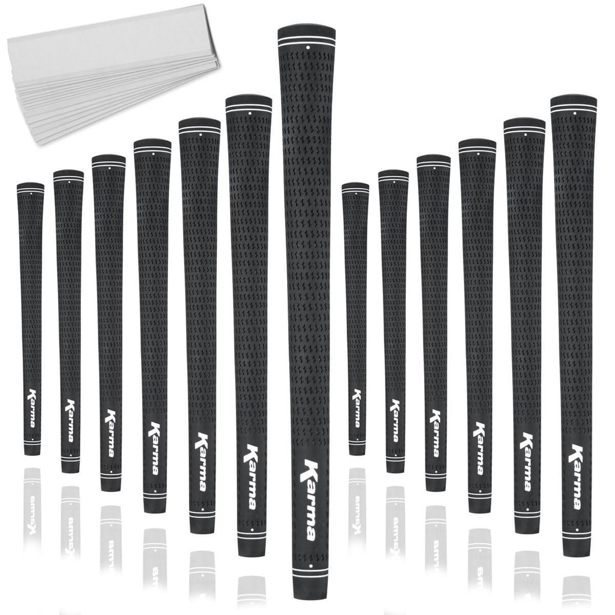 Karma Velour Black Midsize (+1/32") Golf Grips, 13 Pack with 13 Golf Grip Tape Strips