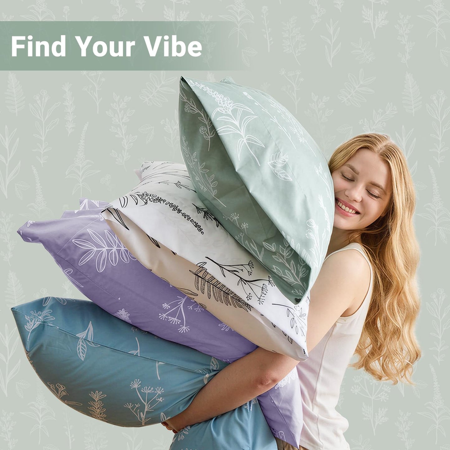 MUXHOMO Duvet Cover King Size, Reversible Floral Green Duvet Cover Set with Zipper Closure, 3 Pieces Botanical Patterns Soft Microfiber Bedding Set with 4 Ties (90"x104", 2 Pillow Cases)