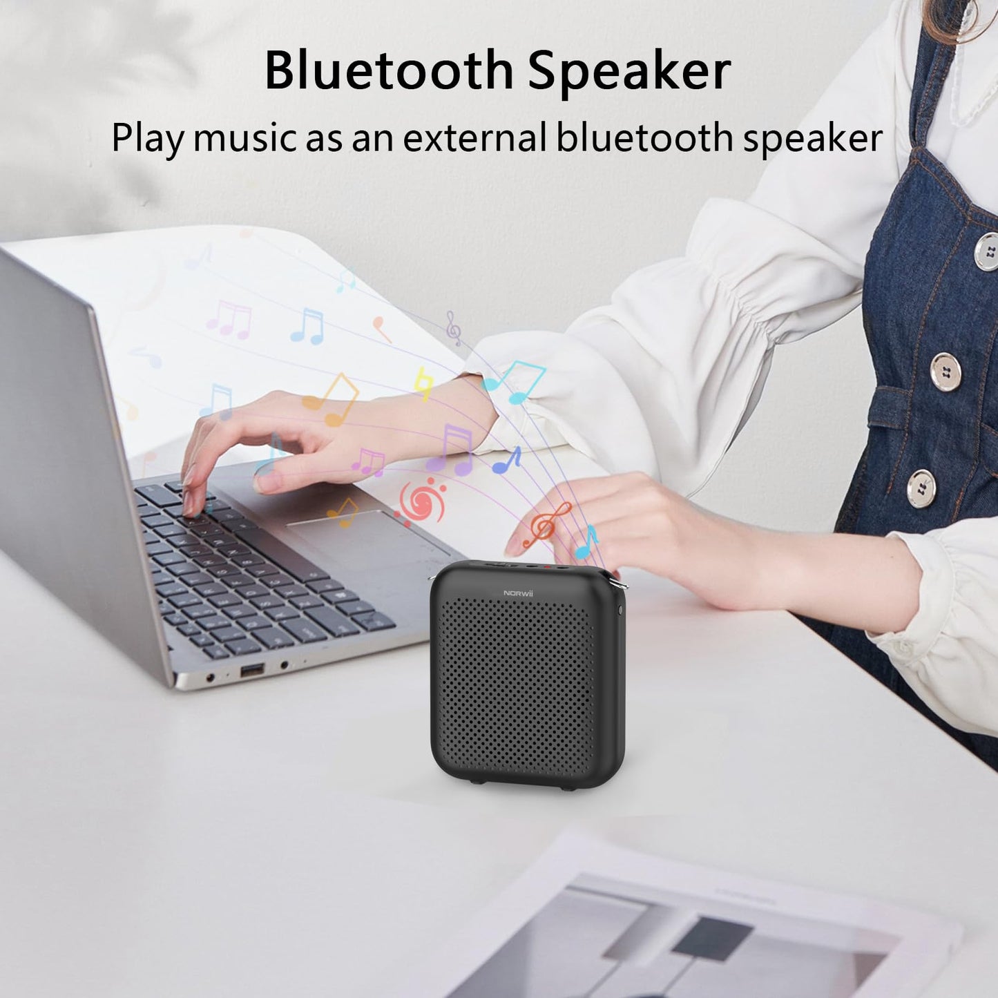 Norwii Voice Amplifier, Power Amplifiers, Portable Mini Wired Microphone Headset for Teacher Classroom & Outdoor Lectures, Teaching, Tour Guides, USB-C Rechargeable, Black 4000mAh