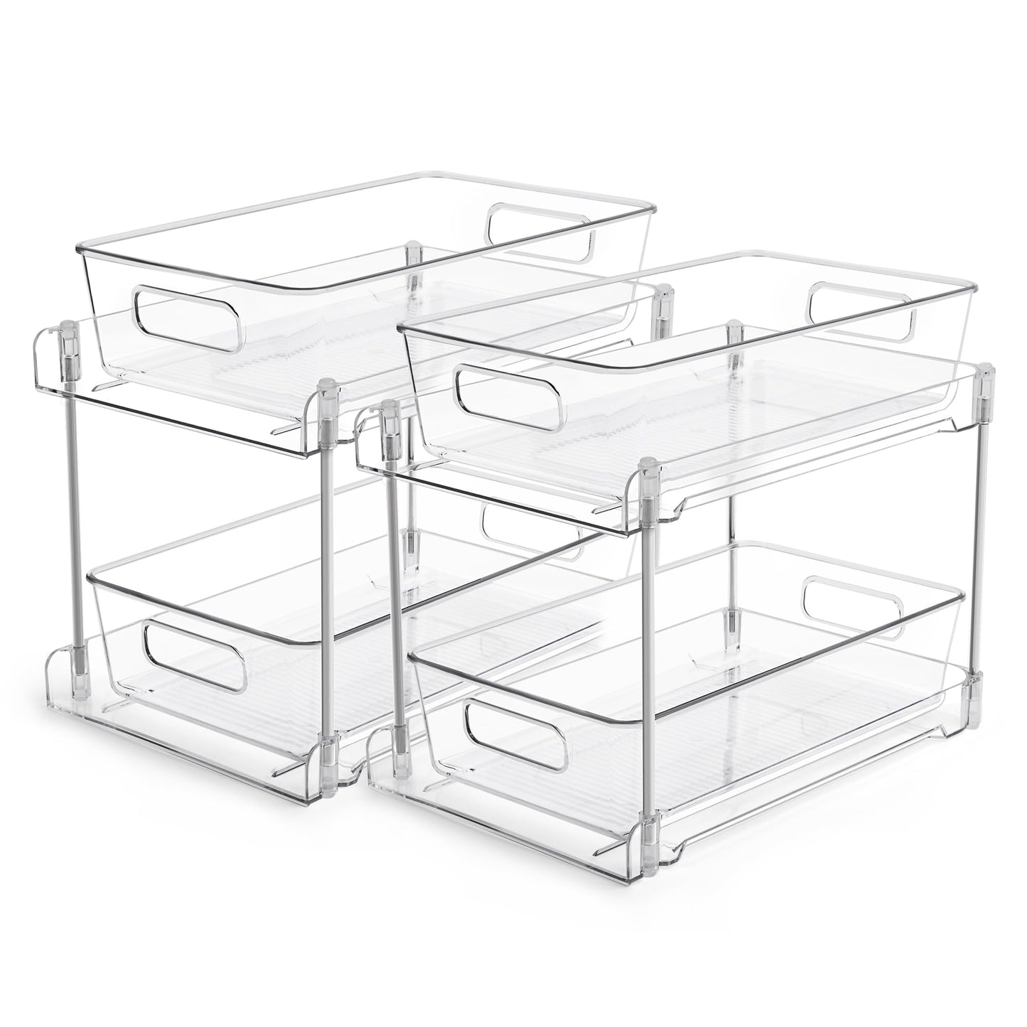 2 Tier Bathroom Storage Organizer, Vtopmart 2 Pack Clear Under Sink Organizers Vanity Counter Storage Container, Medicine Cabinet Drawers Bins, Pull-Out Organization with Track for Pantry, Kitchen