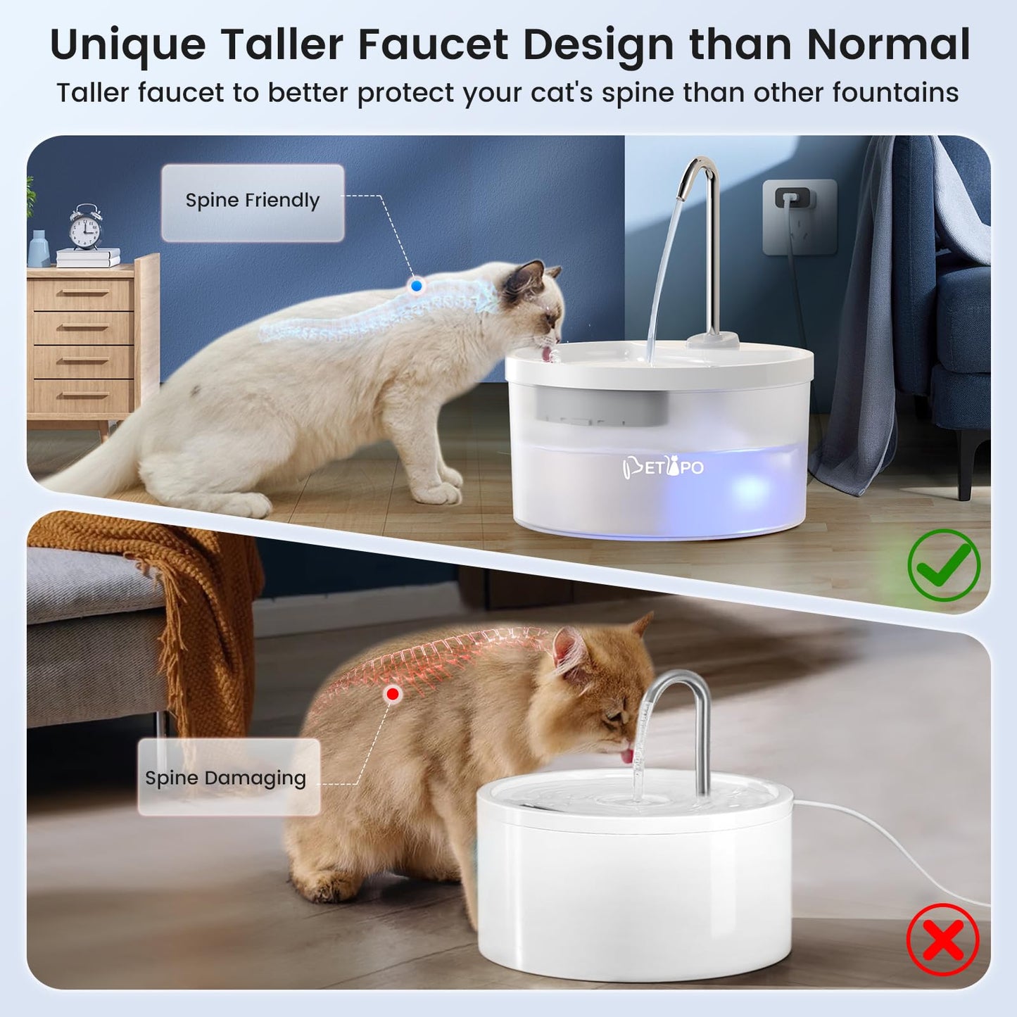 Cat Water Fountain, 3L/100oz Super Silent Pet Water Fountains for Cats Dogs Indoor, Cat Fountain with Water Alert Light, Kitty Spout Cat Drinking Fountain, BPA-Free, Easy Clean (White)