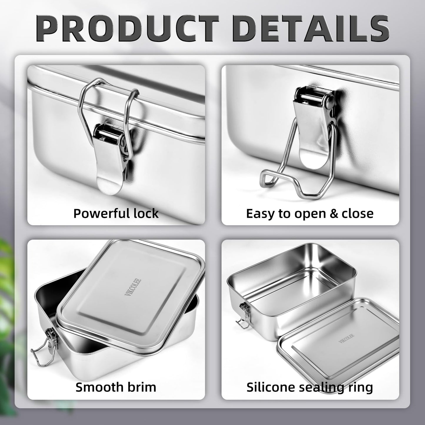 VIKCOLEE 4 PCS Stainless Steel Bento Box 550ml, Metal Lunch Box Food Containers, Steel Lunch Container for Home, Work, Camping (4pcs, 550ml)