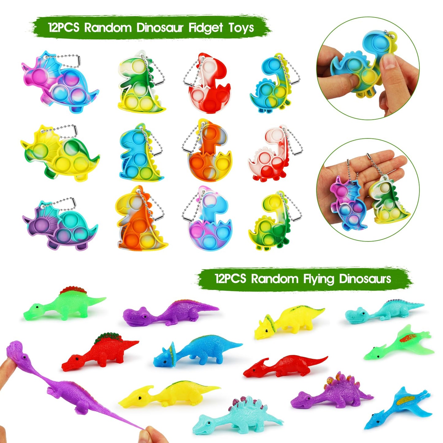 RichSmile 352PCS Dinosaur Party Favors, Dinosaur Birthday Party Decorations Supplies, Stickers Keychains Goodie Bags for Kids Birthday Gifts, Dino Slingshot Finger Fidget Toys Bulk