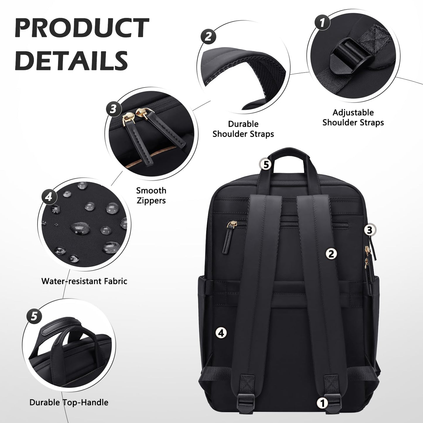 GOLF QUALITY Slim Laptop Backpack for Women, Lightweight Business Backpack for Women Computer Bag Purse for Commuting, Fit 17.3 Inch, Black