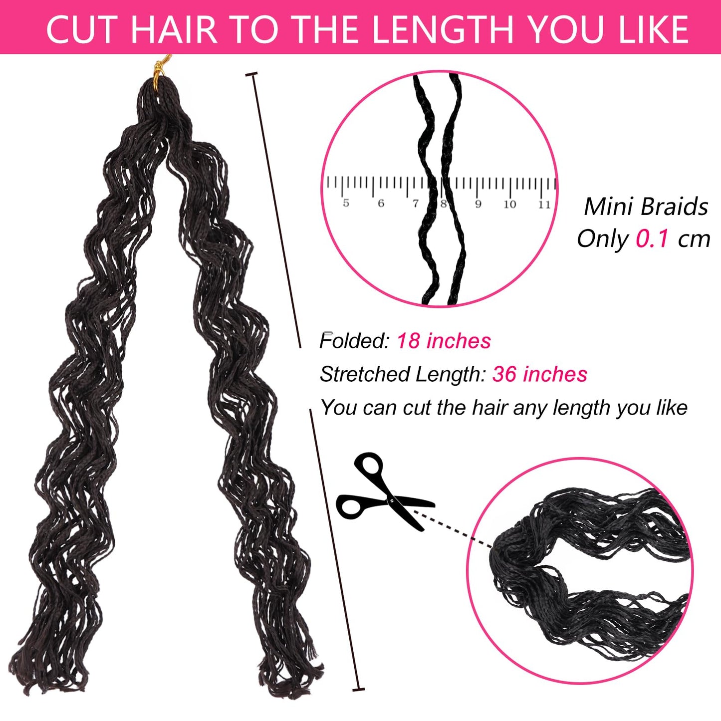 RuiYok 240 Strands Micro Box Braids Crochet Hair 18 Inch Curly ZiZi Box Braids Natural Black Micro Locs with Curly Ends 8 Packs Sister Locs Mini Twist Crochet Hair Braiding for Women #1B