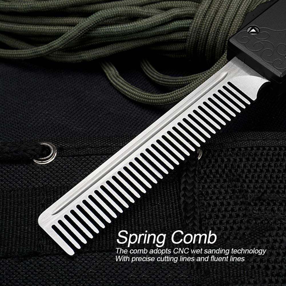 TeamSky Spring Comb Pocket Folding Flick Hair Comb For Beard, Mustache, Head Black Handle, Mens Pocket Comb Stainless Steel Spring Jump Brush Salon Beauty Tool