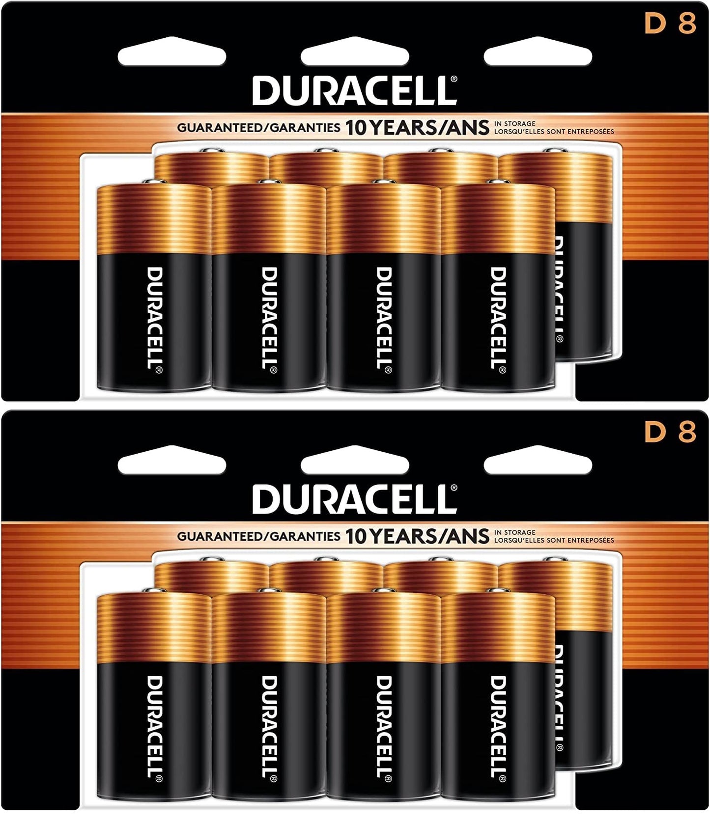 Duracell - CopperTop D Alkaline Batteries with recloseable Package - Long Lasting, All-Purpose D Battery for Household and Business - 8 Count (Pack of 2)