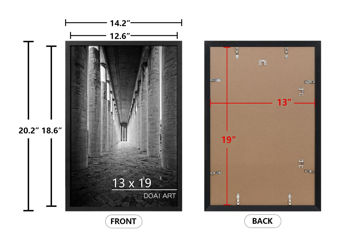DOAI ART 13x19 Frame 2 Pack, Black 13x19 Picture Frames for Horizontal or Vertical Wall Mounting, Scratch-proof Safe and Artistic Large Photo Frame Wall Art